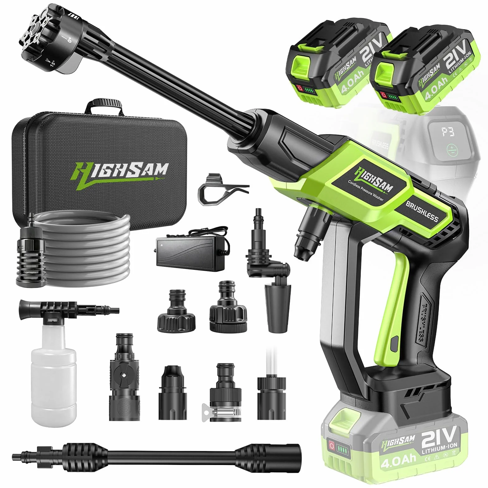 Hidrolimpiadora de Alta Presión Motor Sin Escobillas 3000W 135Bar 20L/Min con 2 Baterías 4.0Ah