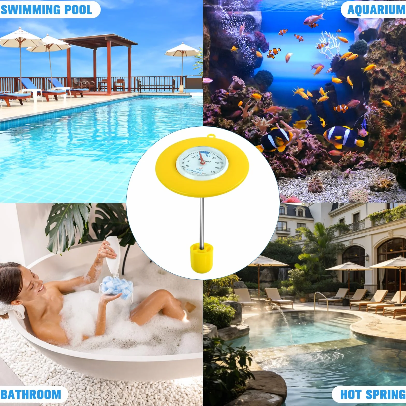 Termómetro Piscina Flotante IPX6, Termómetro de Agua Resistente para Piscina, Spas, Jacuzzi