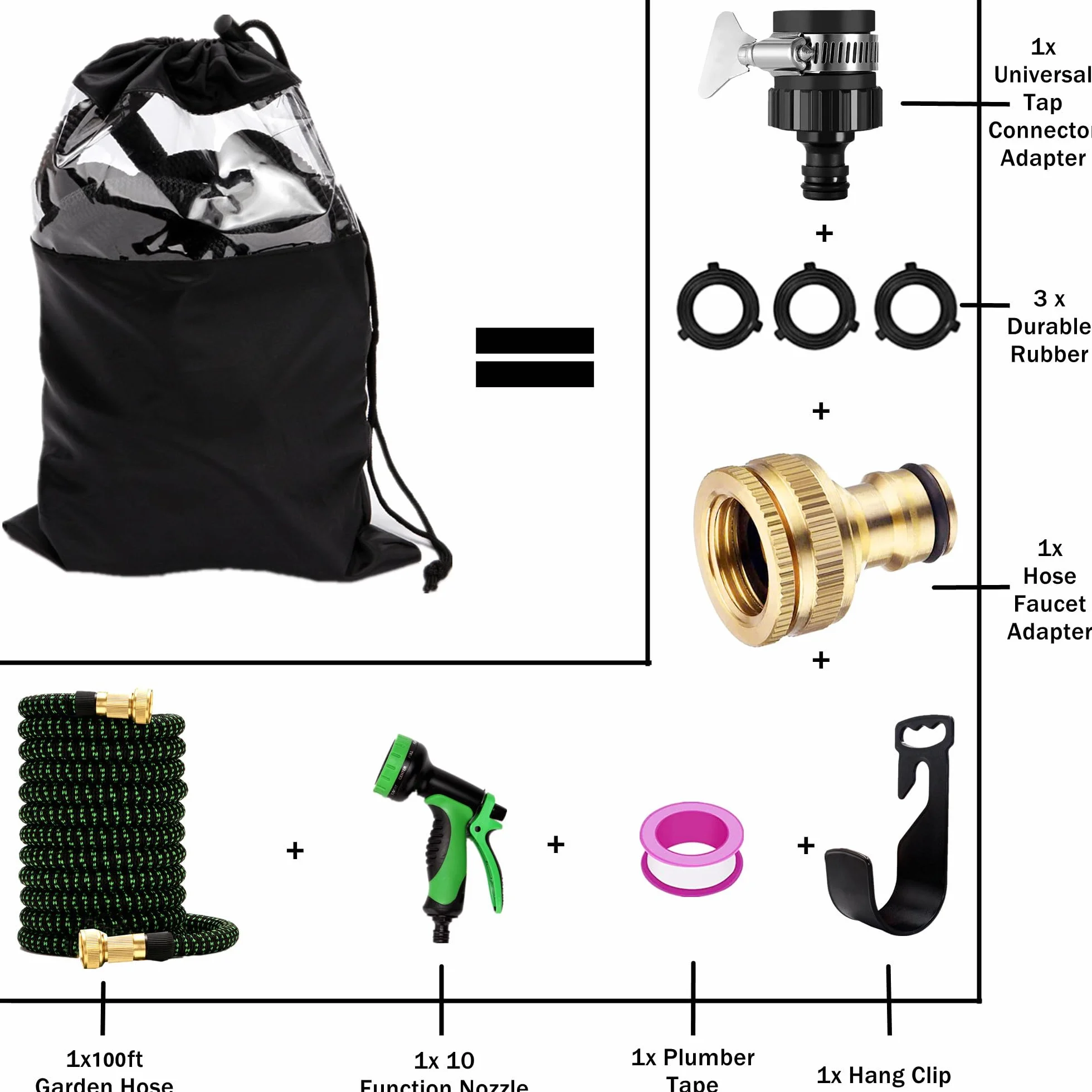 Manguera Jardin Extensible 30 Metros, Mangeras Jardineria Flexible con 10 Funciones Pistola, Boquilla Manguera Terraza Retractil Con 3/4" 1/2" Conector, Garden Hose Riego Conectores Accesorios