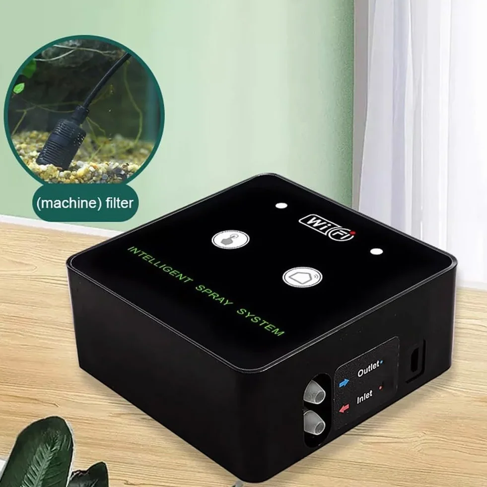Unidad de pulverización giratoria para terrario con rango de ajuste de 360 grados y activación de niebla temporizada para niveles de humedad estables (4 boquillas)