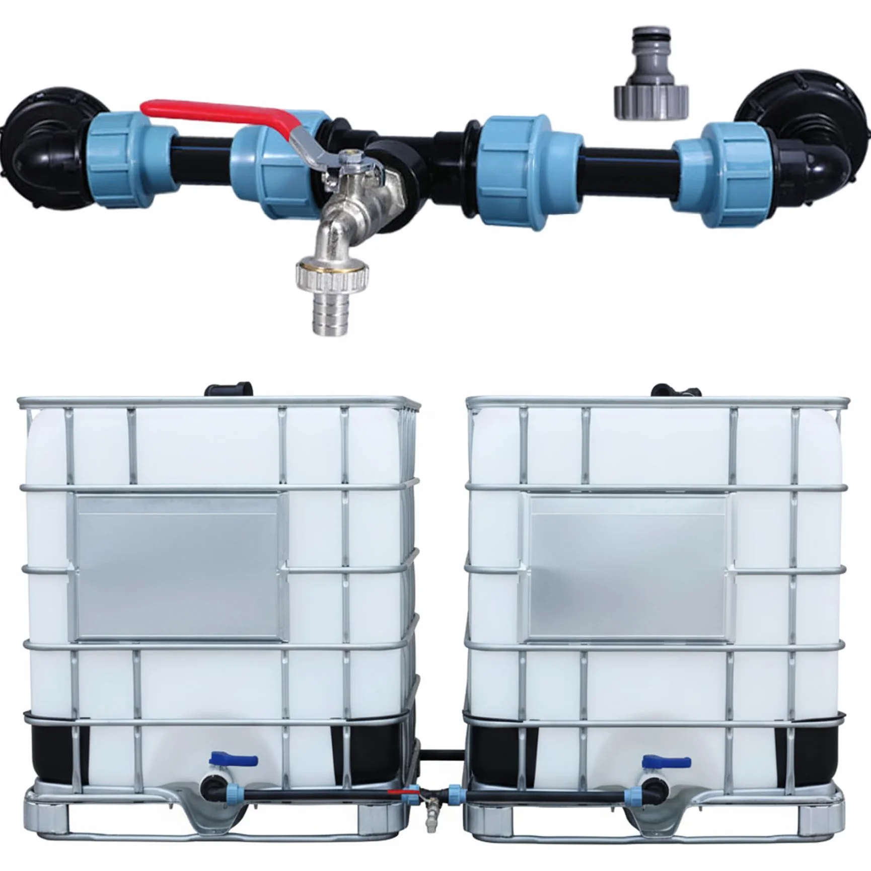 Kit de conexión IBC para barril de lluvia, espiga de latón niquelado con manguera y accesorios PE, conector resistente a fugas