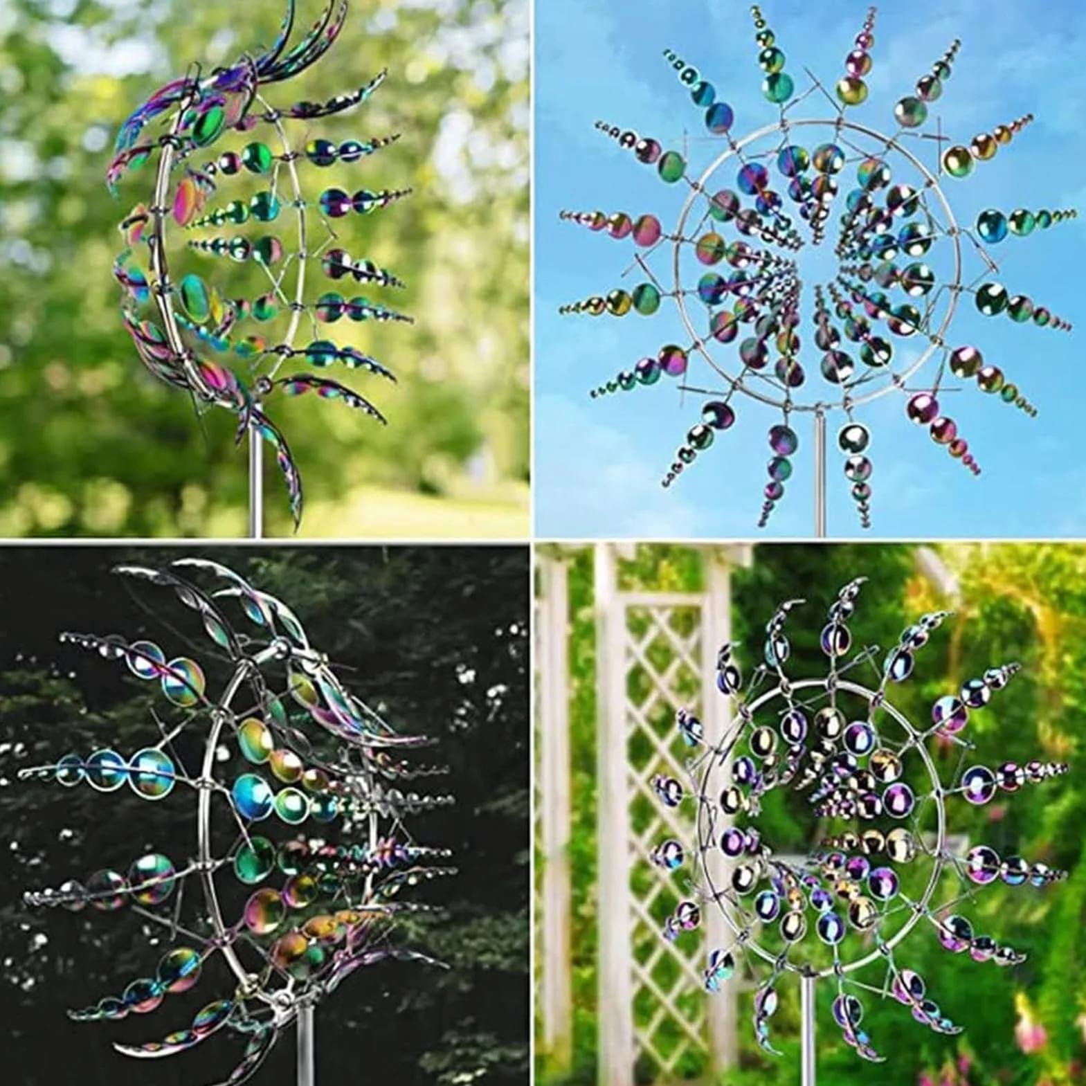 Móviles Verticales de Viento de Acero Inoxidable para Exteriores, Molinos de Viento 3D dinámicos, Molinos de Viento de Metal giratorios en Forma de Flor,D,30 × 96.5 cm