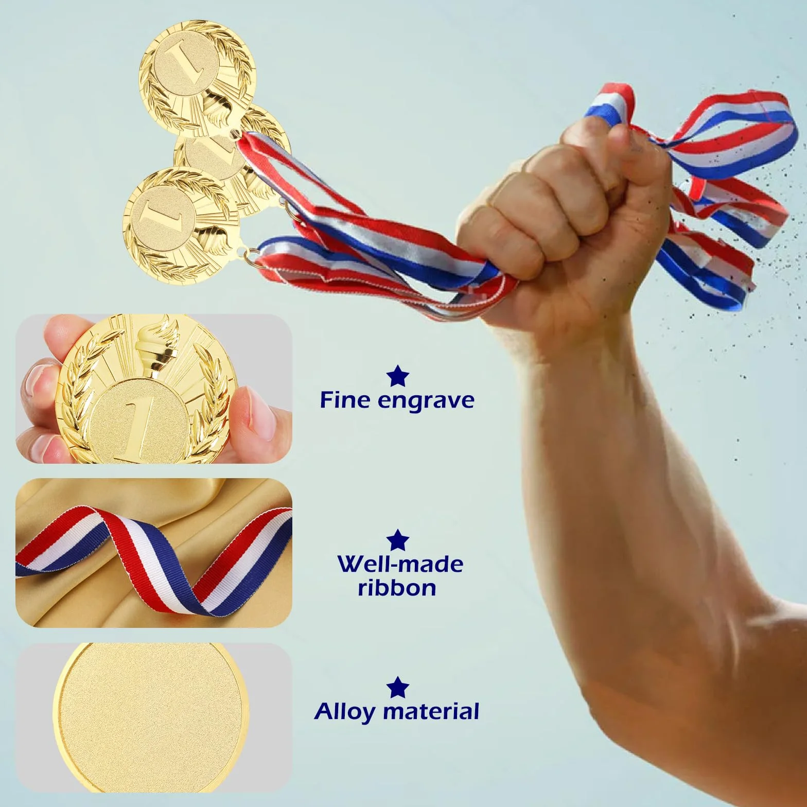 GeeRic 12 Piezas Medallas de Oro para Niños, Fiestas Infantiles y Premios Deportivos