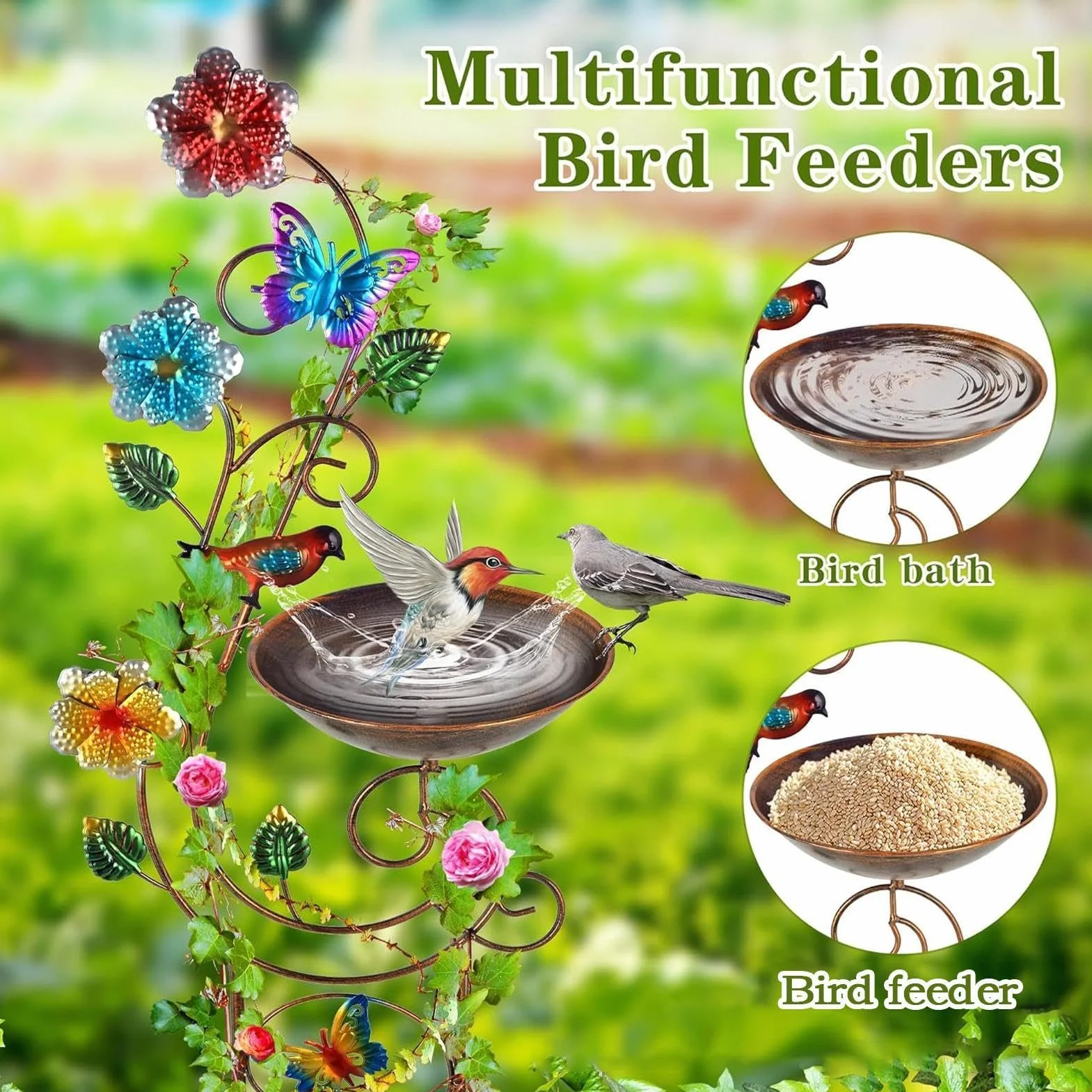 Baño De Agua Para Pájaros De Jardín Con Estaca De Diseño Artístico Y | Bebederos Autoportantes Para Pájaros Para Jardín, Patio, Terraza, Jardín Trasero Y Patio Interior