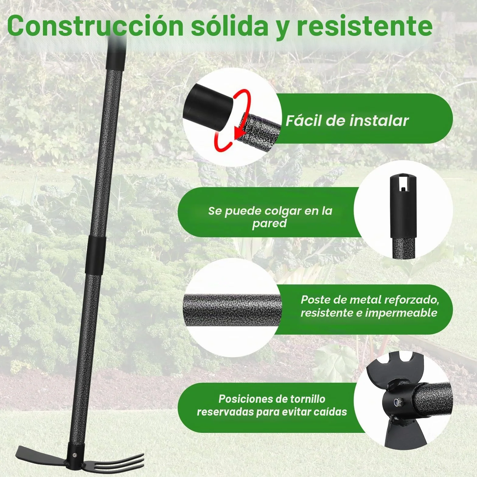 Azada de Jardín 3 Dientes 116 cm Rastrillo de Malas Hierbas Multifuncional