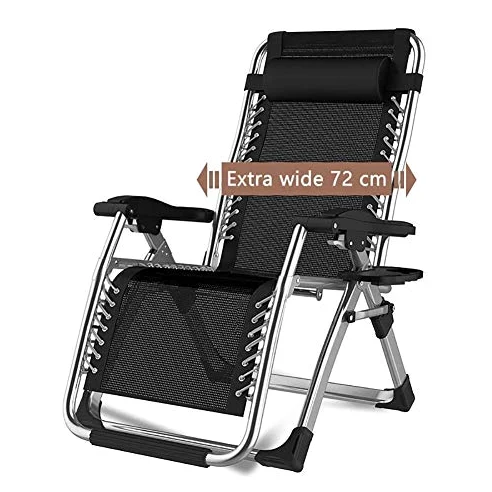 Sillas Plegables Sillas reclinables de tumbonas para tumbonas para la Playa Patio Jardín Acampar Al Aire Libre Portátil Home Lounge Chair Soporta 200 kg Negro (Color : Without Cushions)