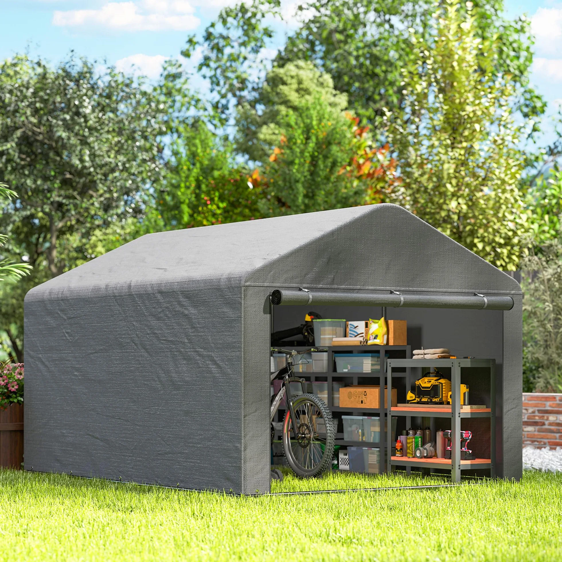 Outsunny Carpa de Jardín Exterior 2,4x2x2 m Cobertizo Metal Galvanizado Impermeable UV30+ Gris