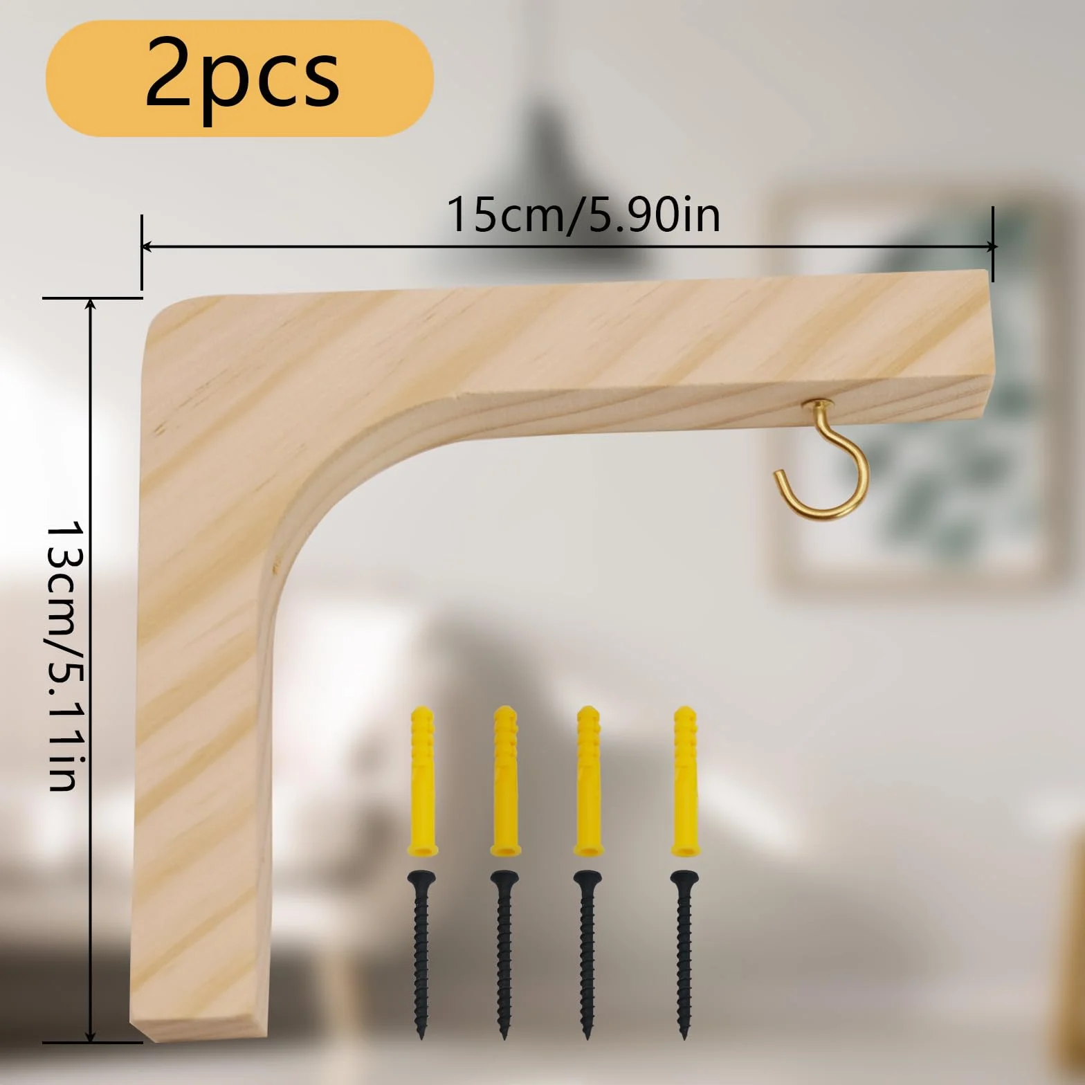 Soporte para Plantas Colgantes de Pared Ganchos de Madera, Carga 20 kg, 2 Piezas