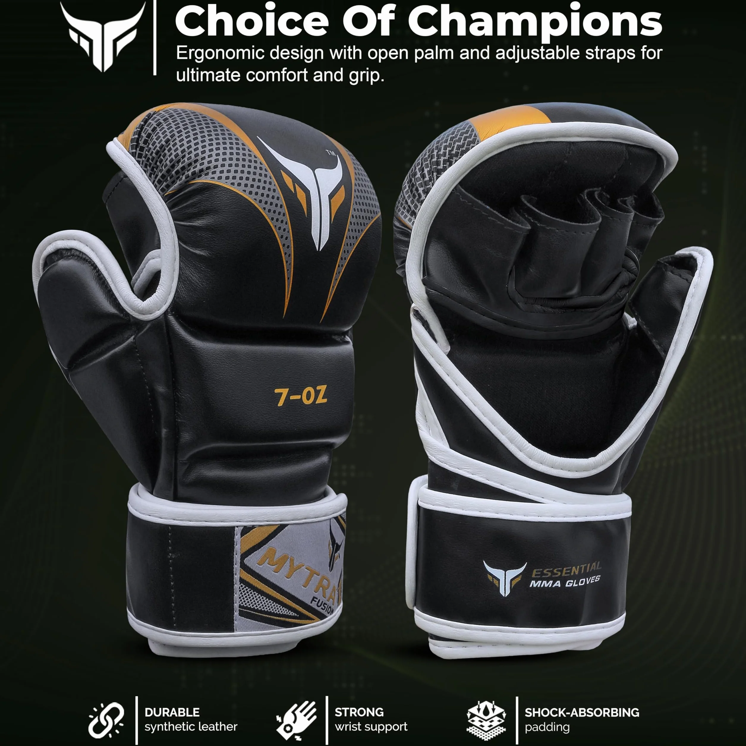 Mytra Fusion Guantes MMA Palma Abierta Muñequera Ajustable Sparring Grappling Kickboxing