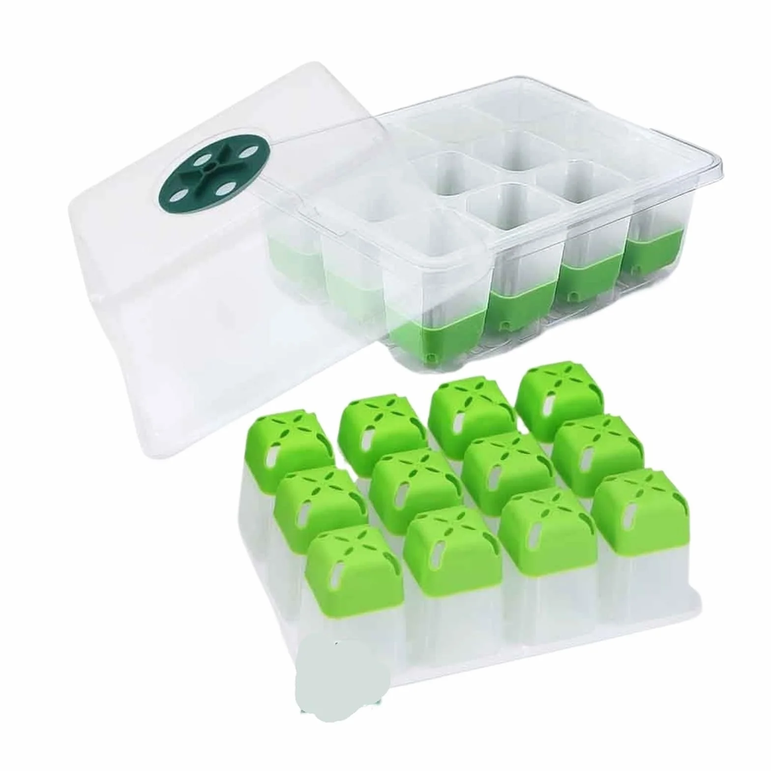 Bandejas para Semillas Bandeja de Inicio de plántulas de 12 Celdas con Cubierta Transparente Caja de germinación de Humedad Invernadero de Crecimiento for jardín Interior para Semilla(5pcs)