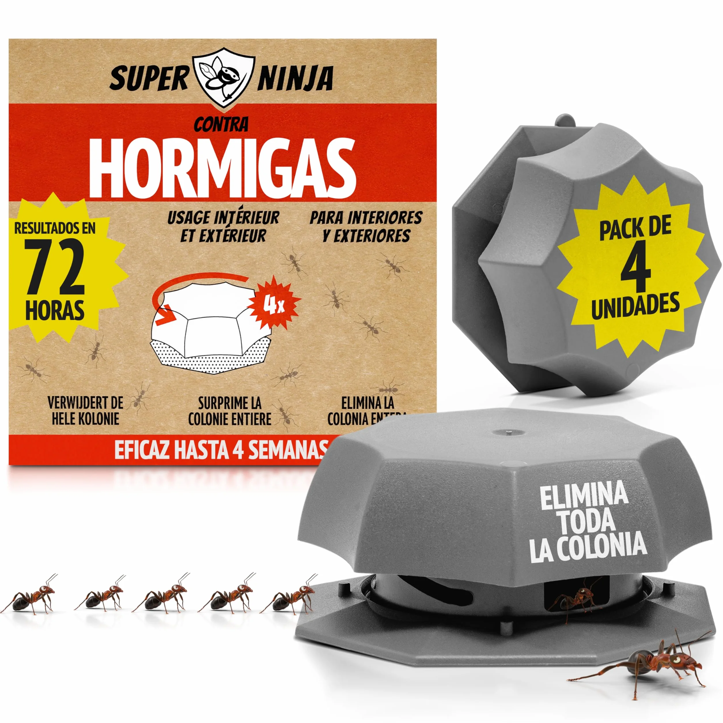 Trampa para Hormigas Pack 4 Unidades - Mata Hormigas con Cebo Anti Hormigas para Interior y Exterior