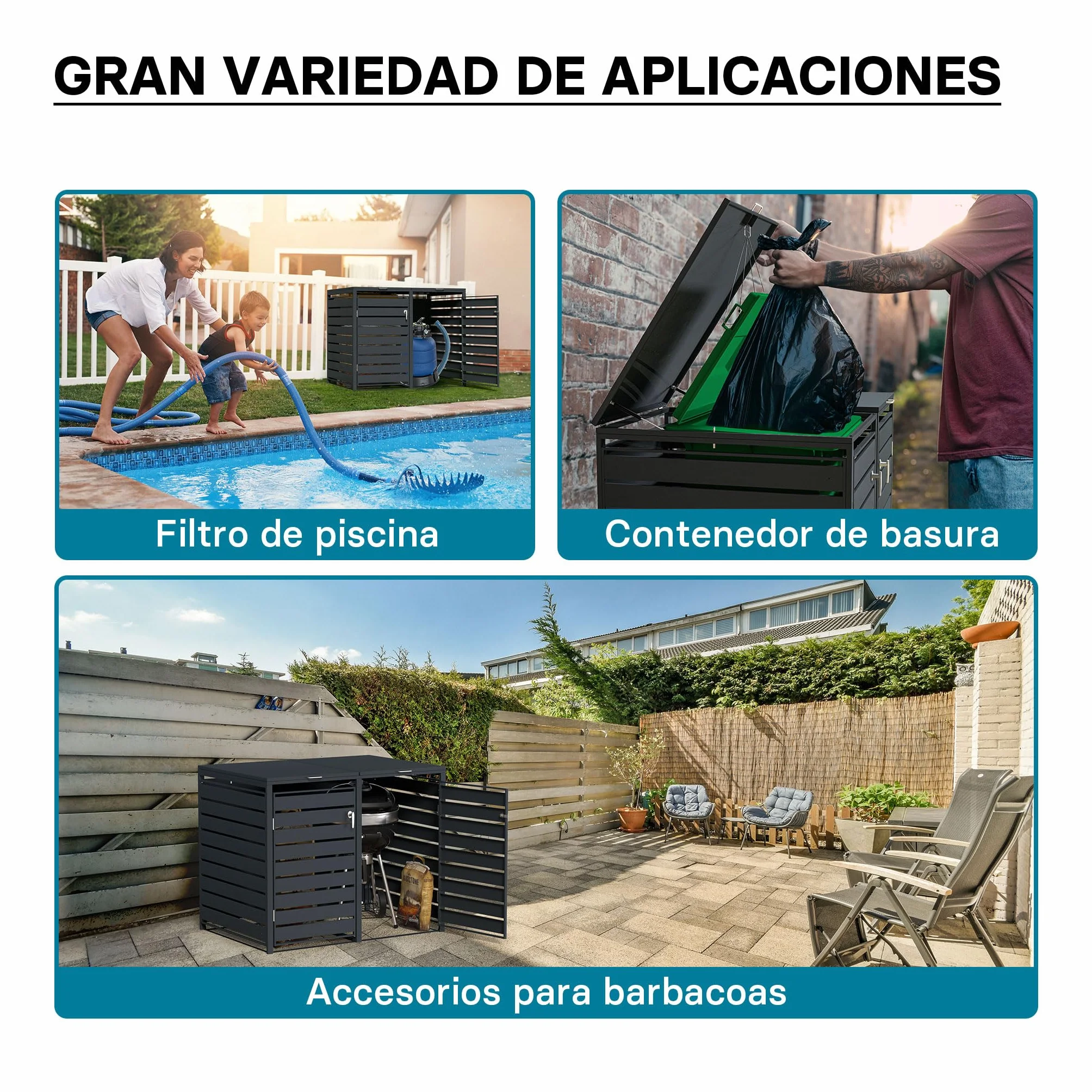 Wiltec Cobertizo para 2 contenedores de Basura Antracita Exterior Almacenamiento Tapa abatible