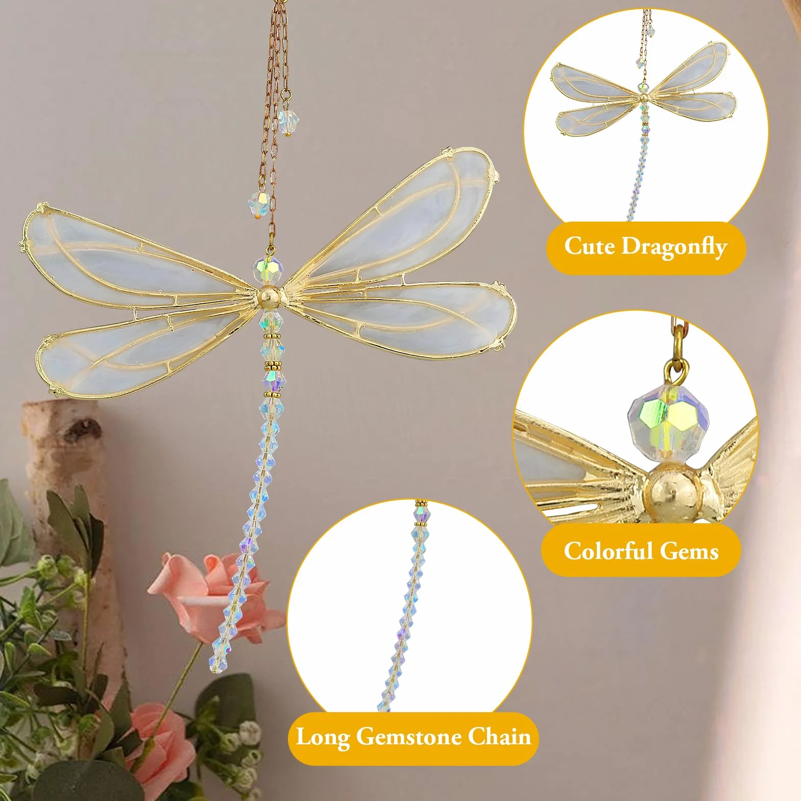Suncatcher Fensterdeko Kristall Glas Prisma Rainbow Sonnenfänger Libélula Metall