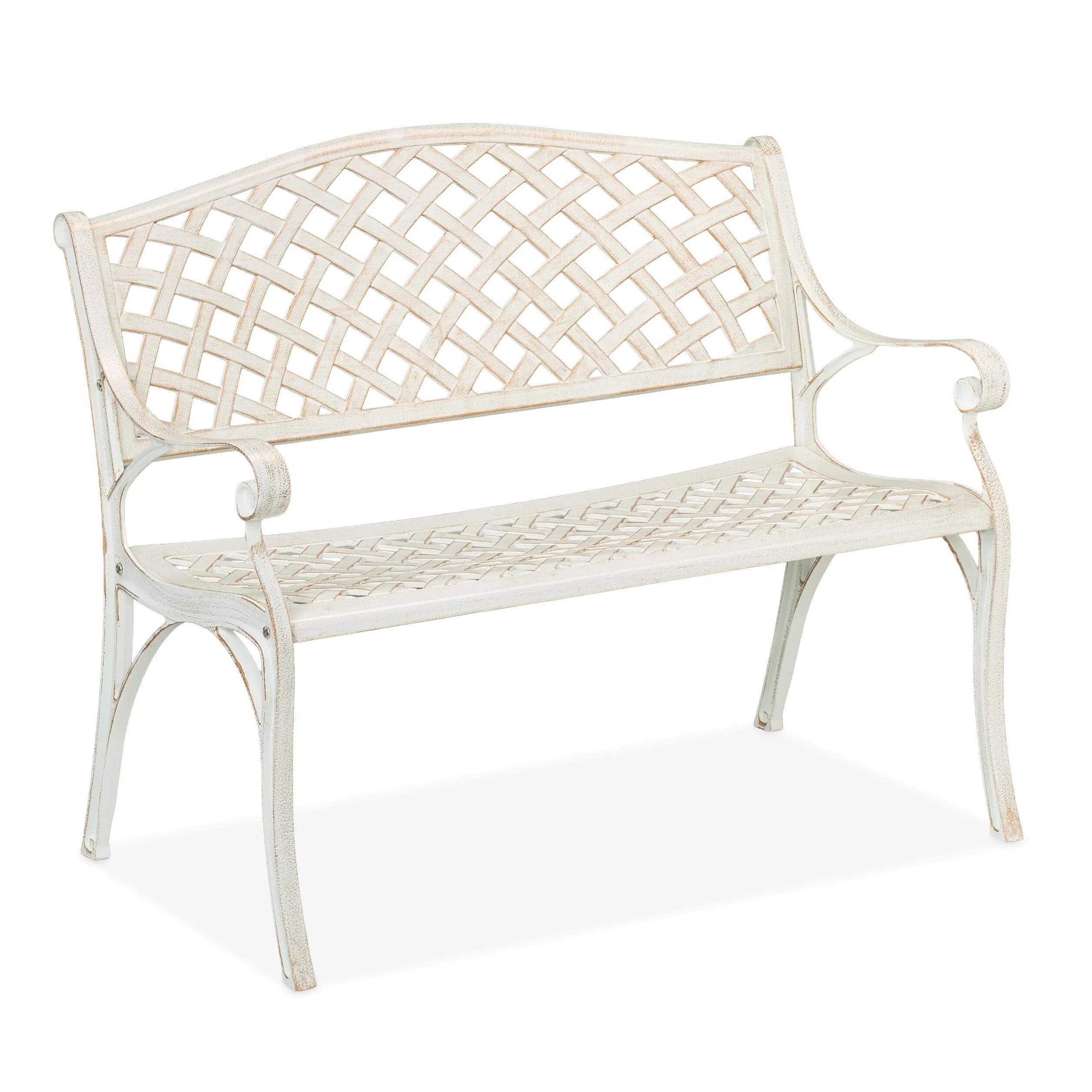 Relaxdays Banco Jardín 2 Plazas Aluminio Fundido 83x103x64 cm Blanco/Oro