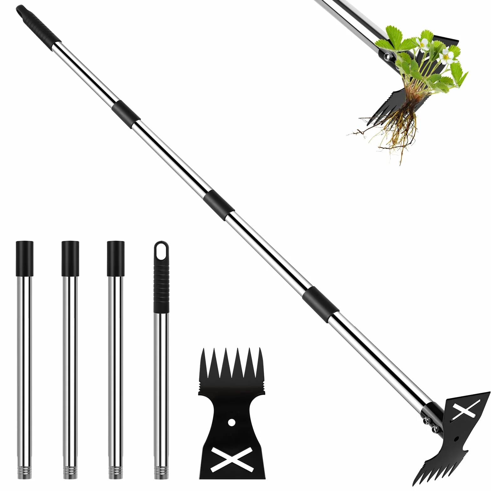 Extractor de Malas Hierbas con Mango Largo Ajustable 150cm 2 en 1 para Jardín