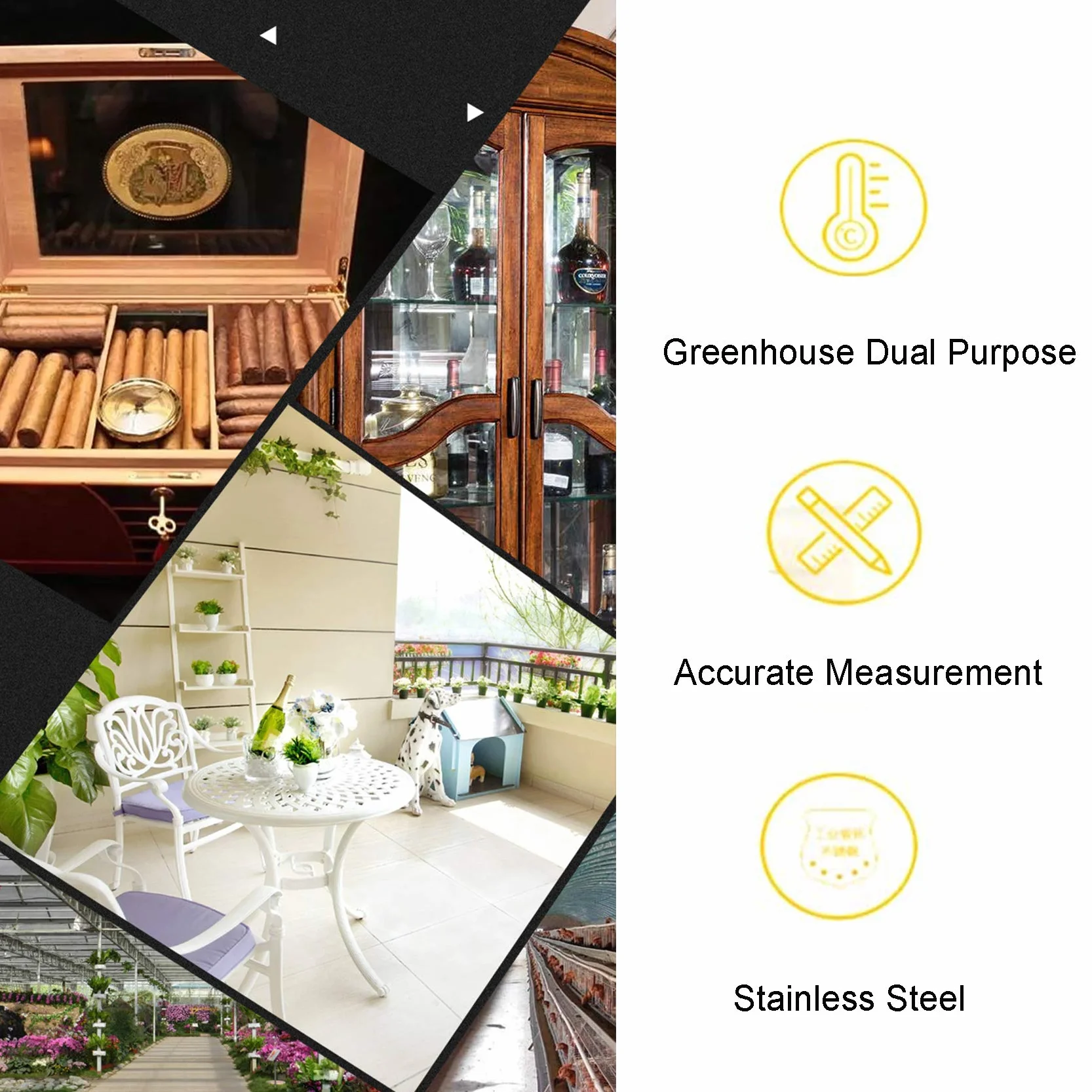 Higrómetro Termómetro Analógico para Interiores y Exteriores, Termómetro Higrómetro Digital[plata]