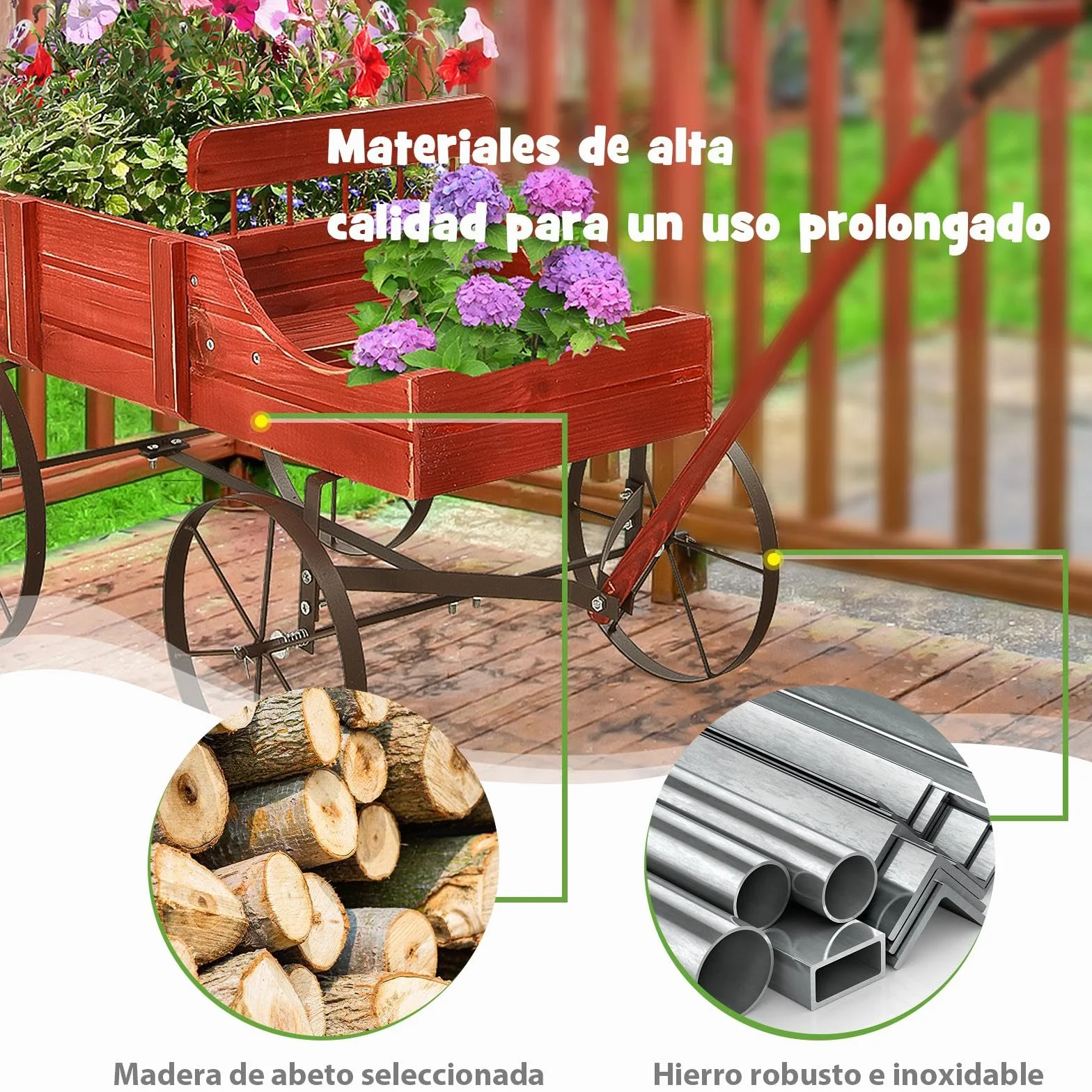 SOARS Soporte para flores, carrito de flores con 4 ruedas de metal, soporte para plantas de madera maciza, jardinera decorativa, carrito de madera, carrito para jardín y balcón (rojo)