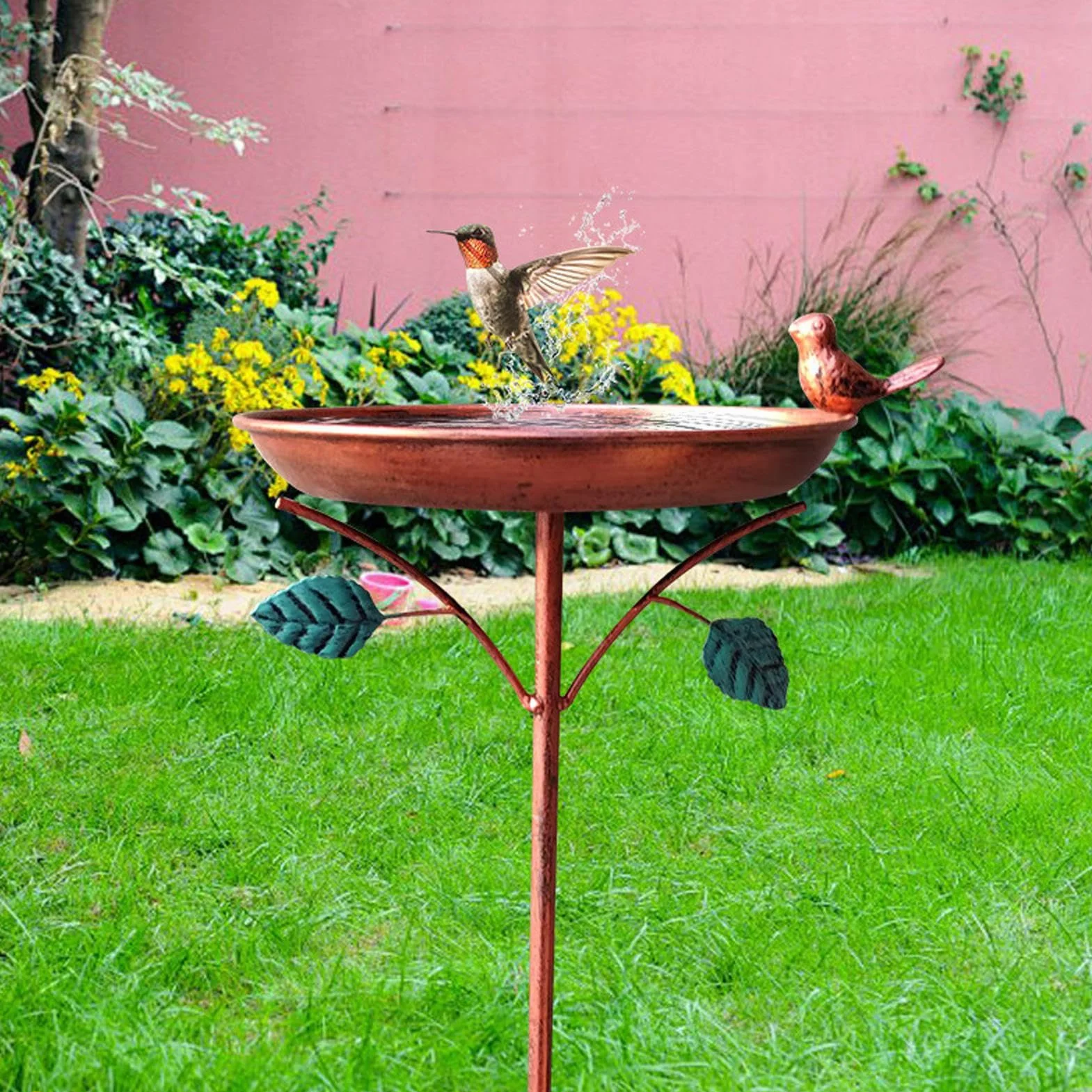 Bebedero para Pájaros Exterior - Fuente de Metal para Aves, Plato de Agua Independiente