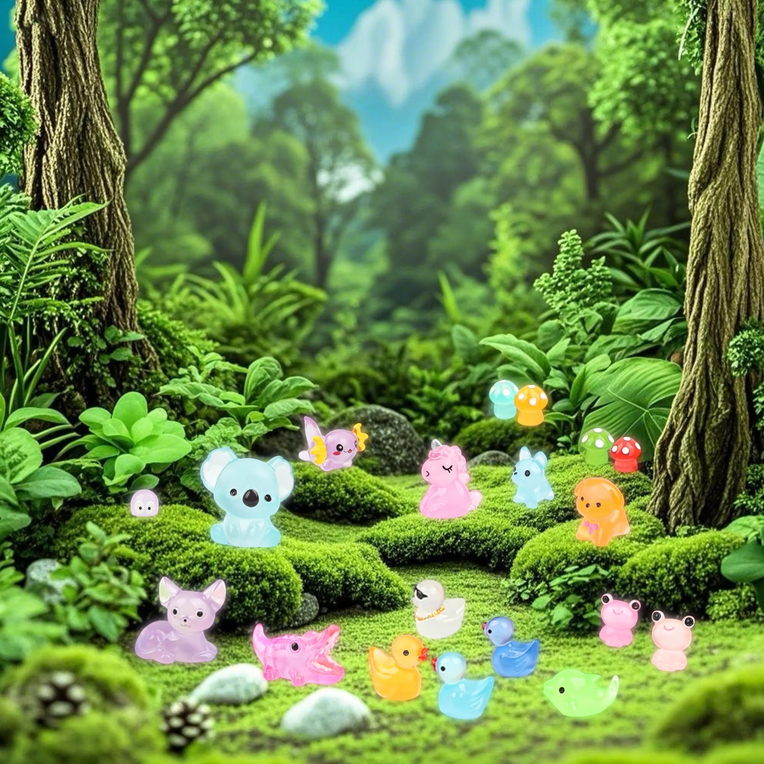 Set 125 Mini Figuras Resina Animales Brillan Oscuridad Decoración Jardín Hadas Acuario