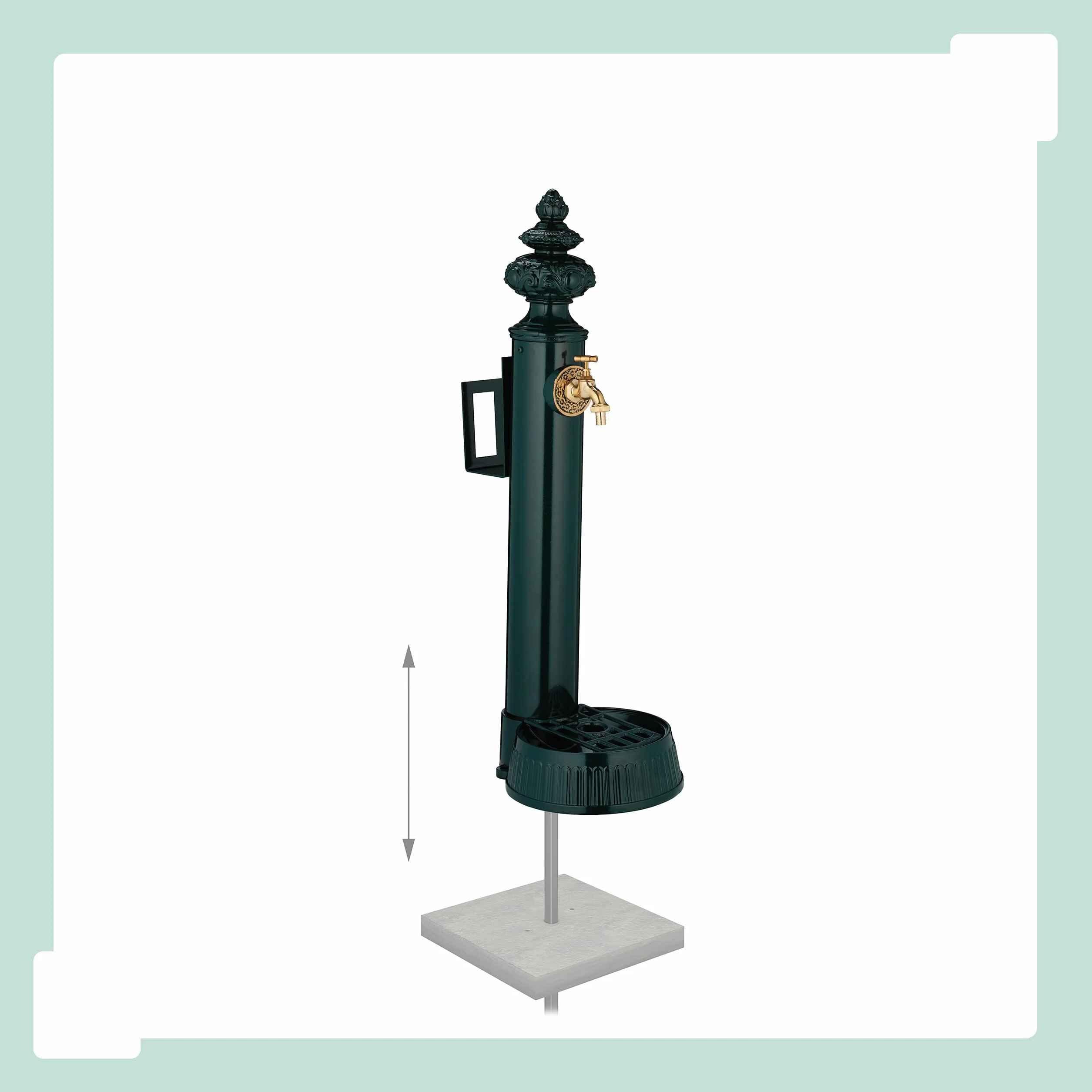 Relaxdays Fuente de Pie Vintage, Grifo y Lavabo, 87 x 26 x 43 cm, Bebedero Antiguo para Jardín, Soporte Manguera, Verde