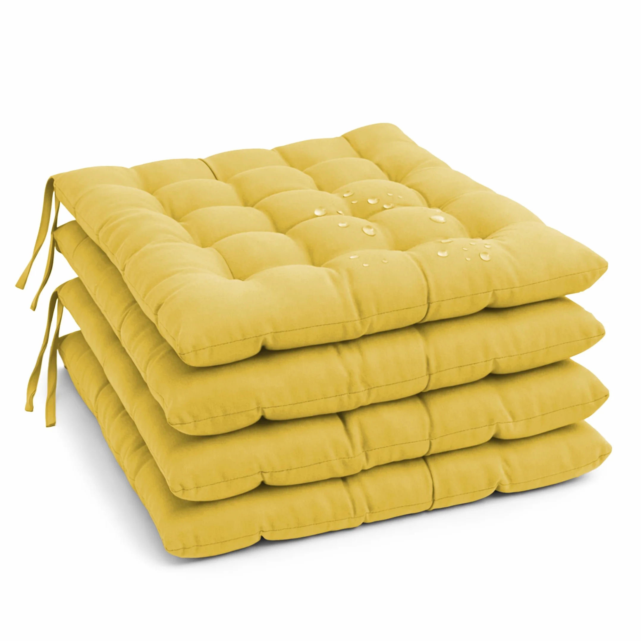 MANEMI Pack 4 Cojín para Silla 45x45x5 cm Repelente al Agua Fácil de Limpiar Cintas de sujeción Interior Exterior