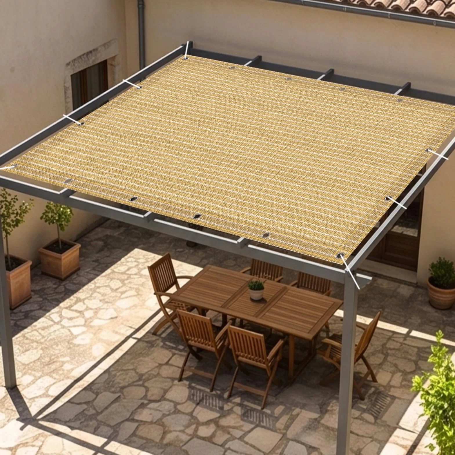Toldo para Sombra 100 x 425 cm Protección UV Red de Sombra Al Aire Libre Protegiendo La Privacidad para Plantas Invernaderos Balcones, Amarillo Arena