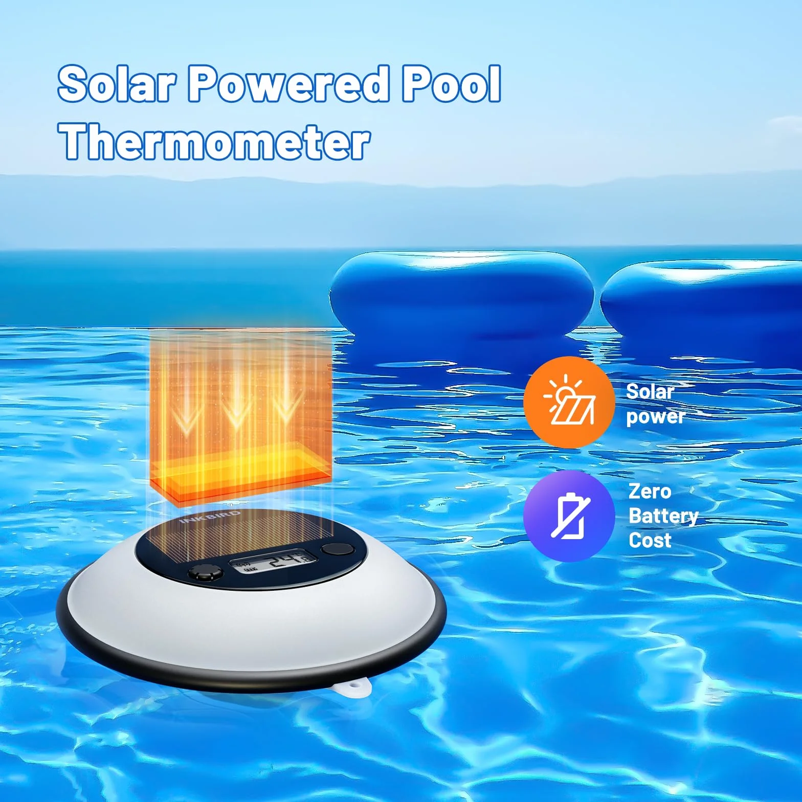 Inkbird IBS-P05R-W Termómetro Piscina WiFi, Luz Colorida, APP Control, Impermeable IP68, Sensor de Luz Automático, Función de Tiempo, Monitor para Spa, Estanques