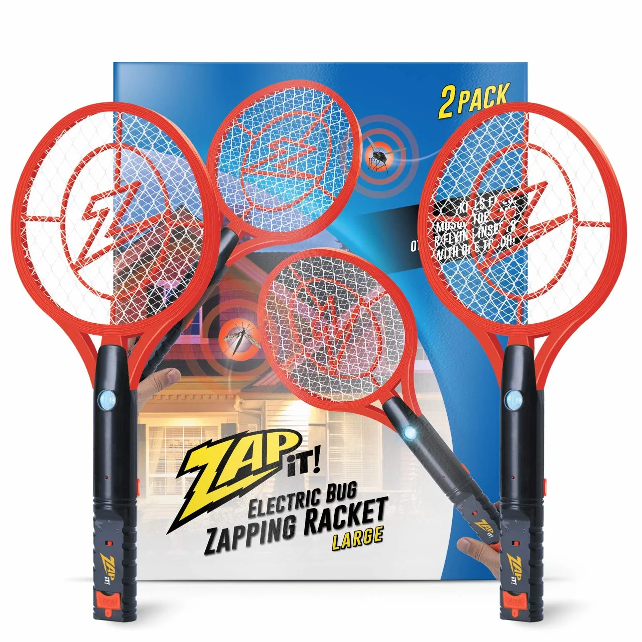 ZAP IT! Bug Zapper - Raqueta recargable para eliminar insectos, 4.000 voltios, cable de carga USB, paquete de 2