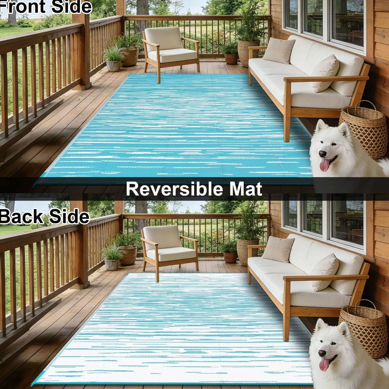 SHACOS Alfombra Exterior 240x300cm Plástico Impermeable Reversible Jardín