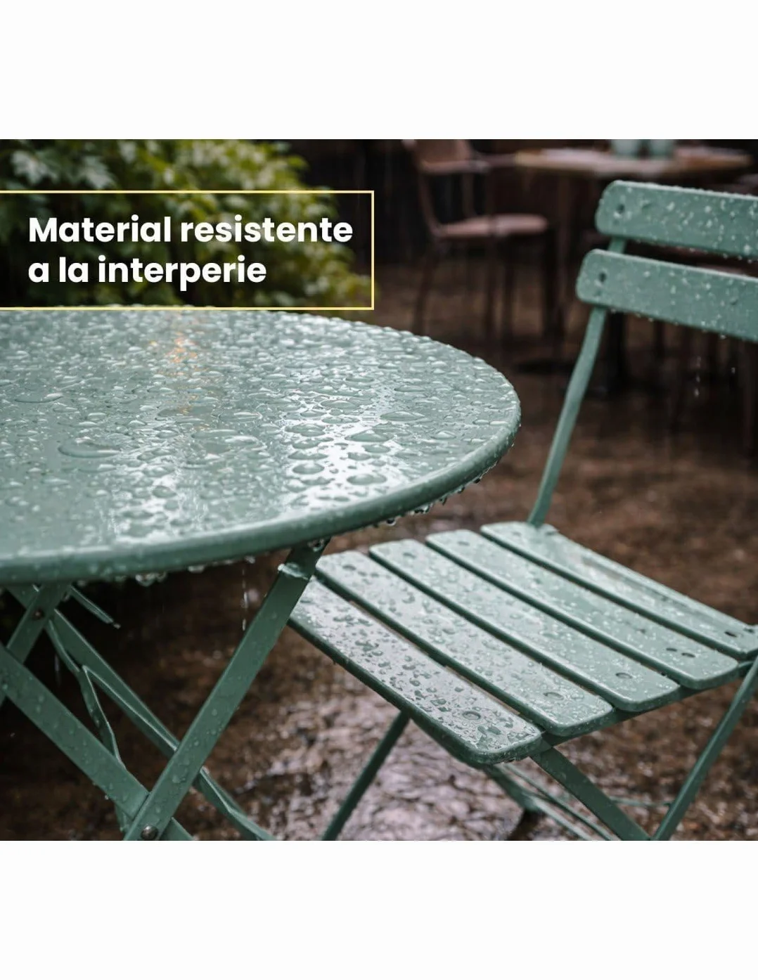 Bistró Plegable Arles Metalico Mesa y 2 Sillas Exterior Interior Resistente Muebles Jardin Balcon Terraza