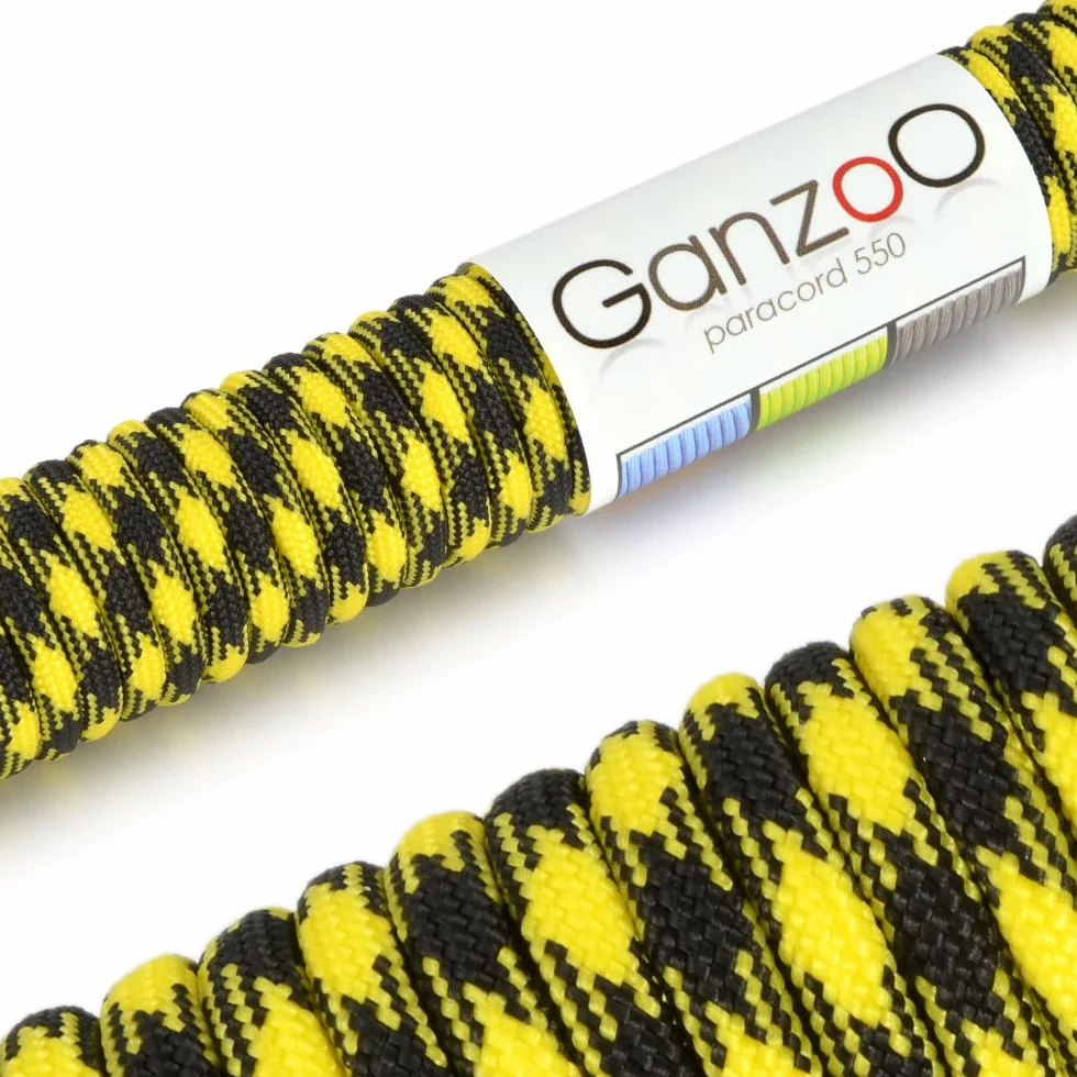 Ganzoo Paracord 550 cordon de supervivencia 4 mm 31 m amarillo y negro 7 hebras interiores cuerda de nylon poliester