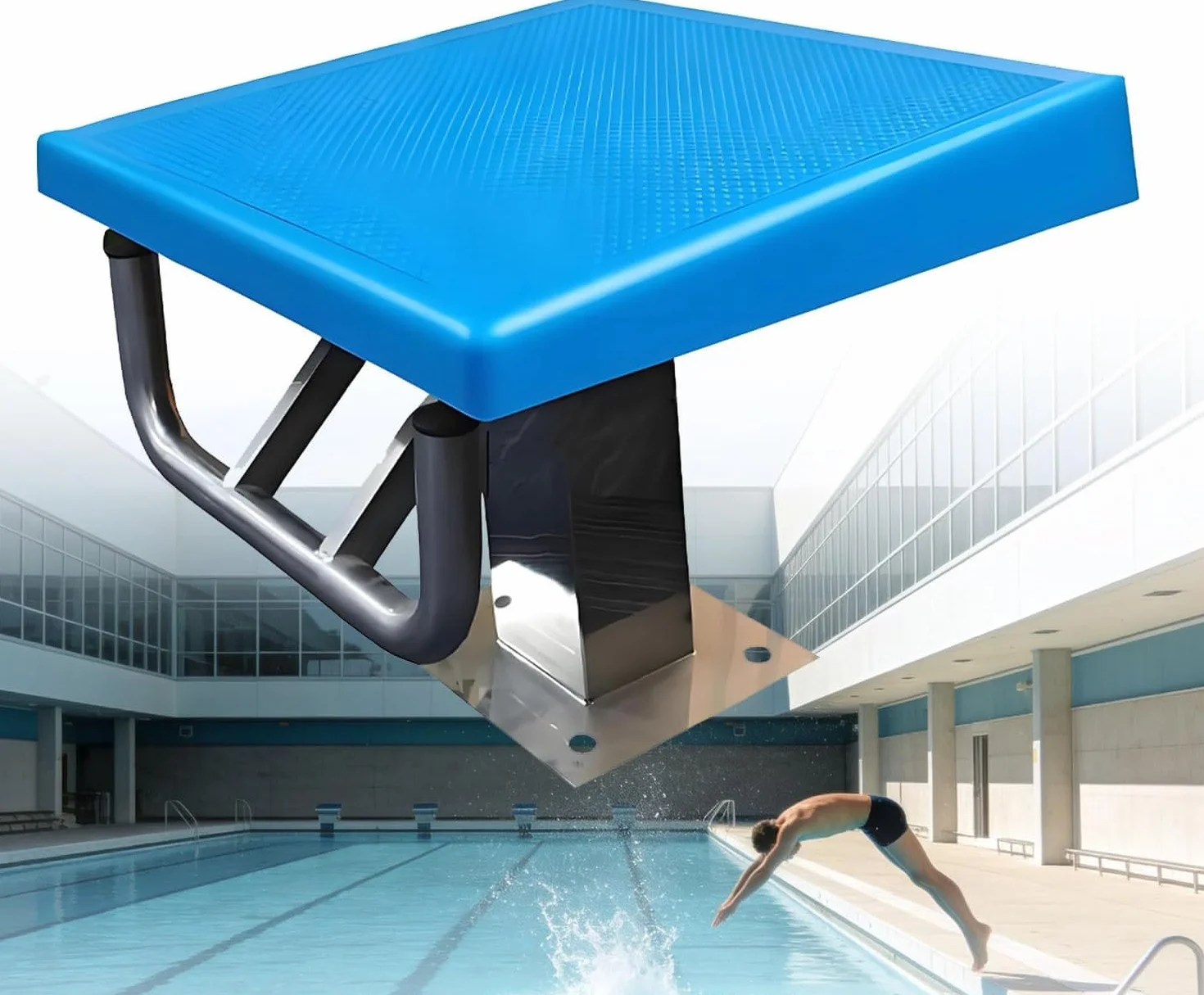 Trampolín de Alta Resistencia para Piscinas, Base de Acero Inoxidable, Inclinación 15° para Entrenamiento y Competición