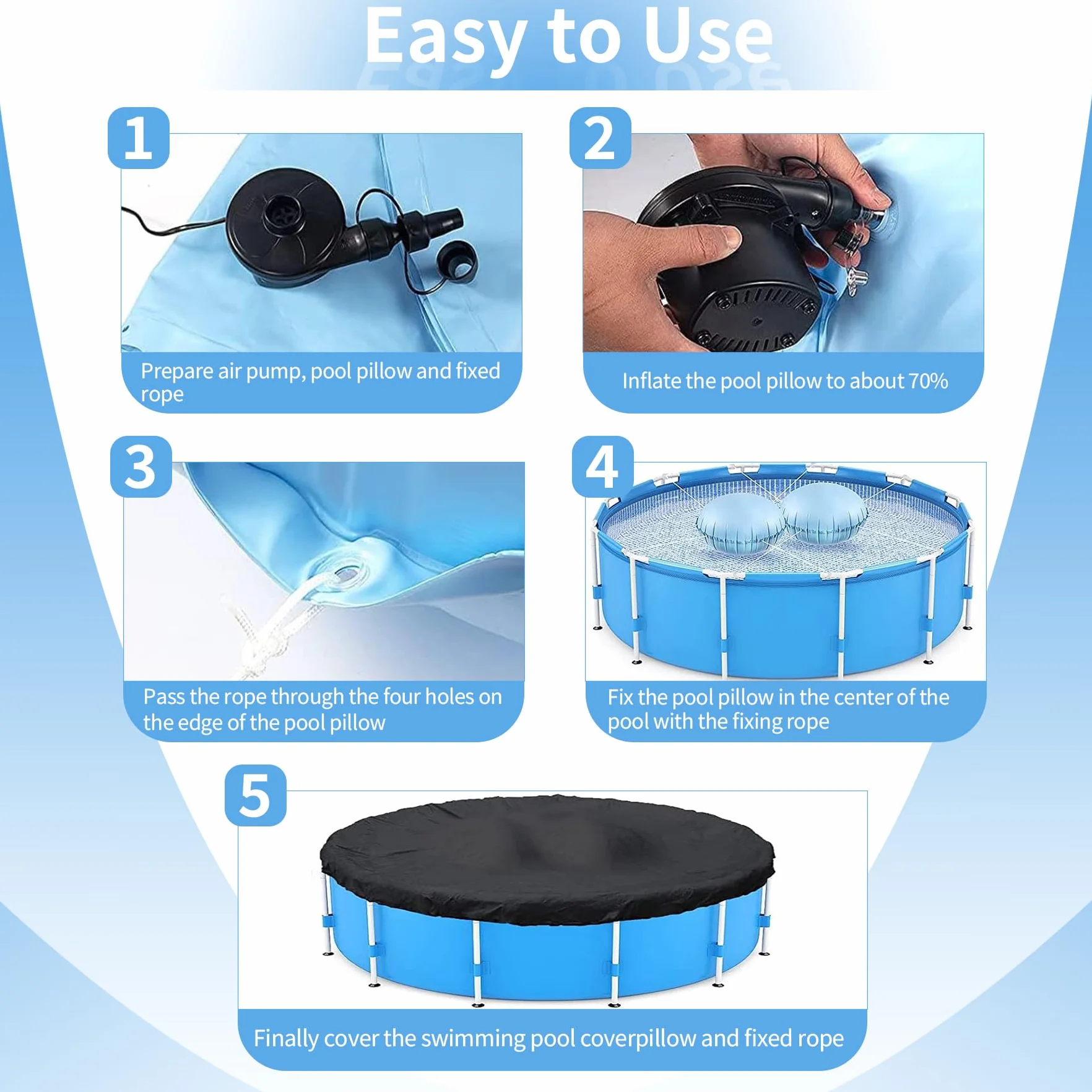 TZEKING 2 Piezas Cojín de Aire para Piscina Redondo con Cuerda de 15 m, Inflable para Piscinas y Spas