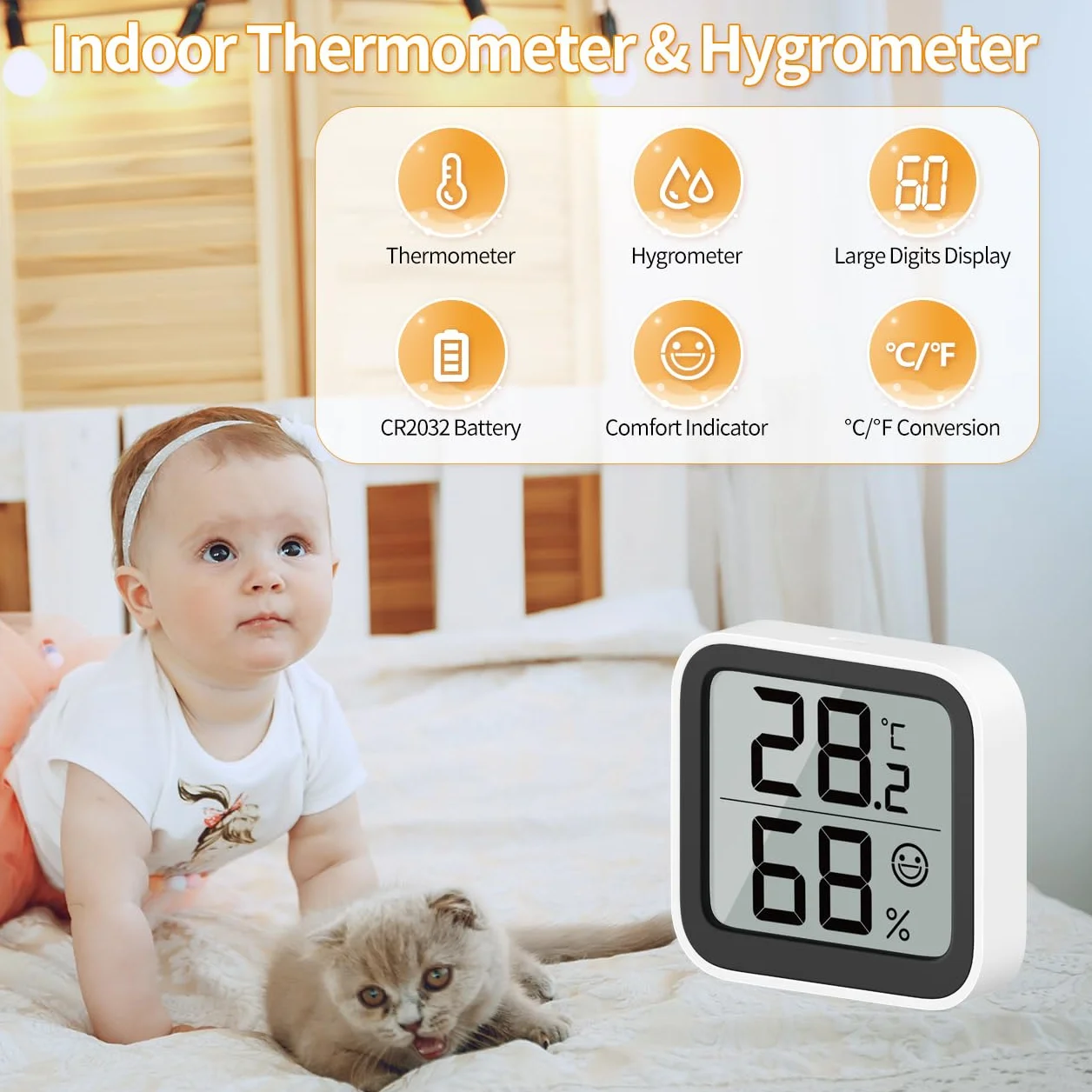 NOKLEAD Termómetro Higrómetro Interior Monitor Temperatura Ambiente Indicador Comodidad Negro 5cm
