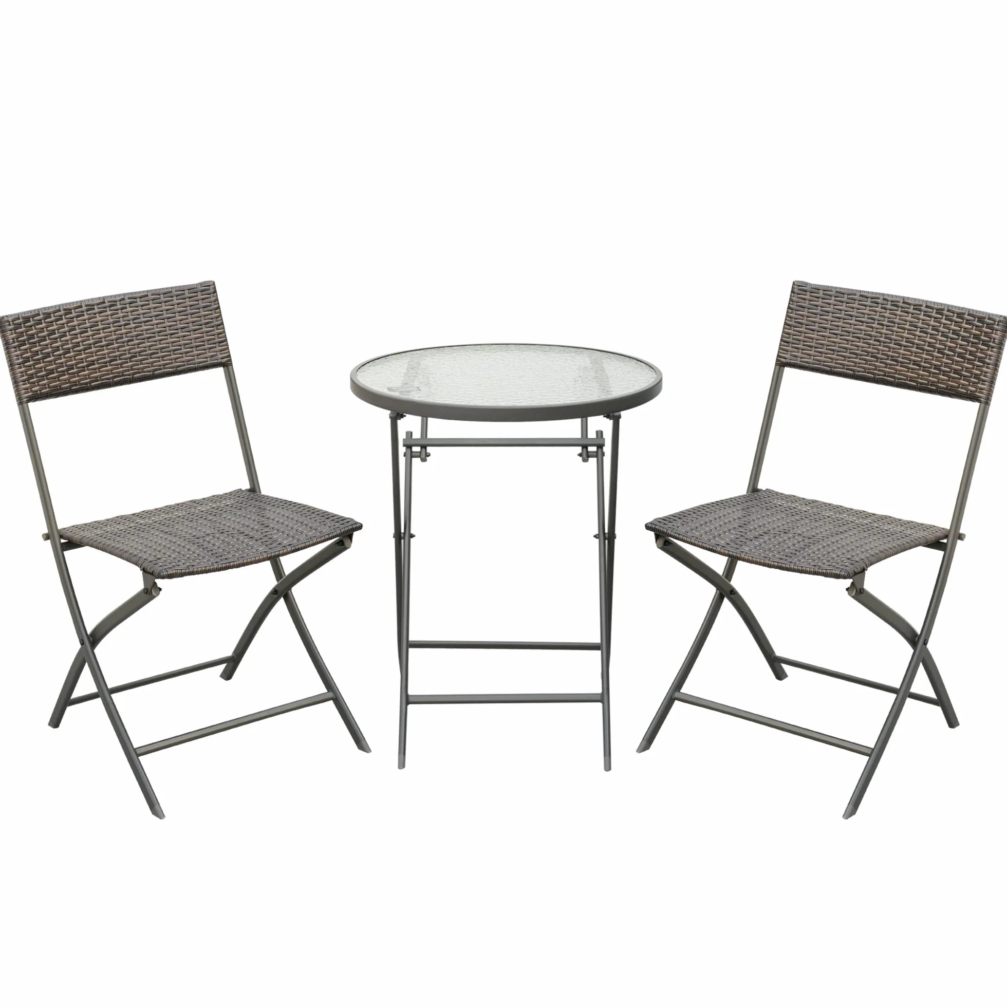 Outsunny Conjunto de Muebles de Jardín Mesa y 2 Sillas Ratán Sintético Plegables con Mesa de Vidrio Marrón