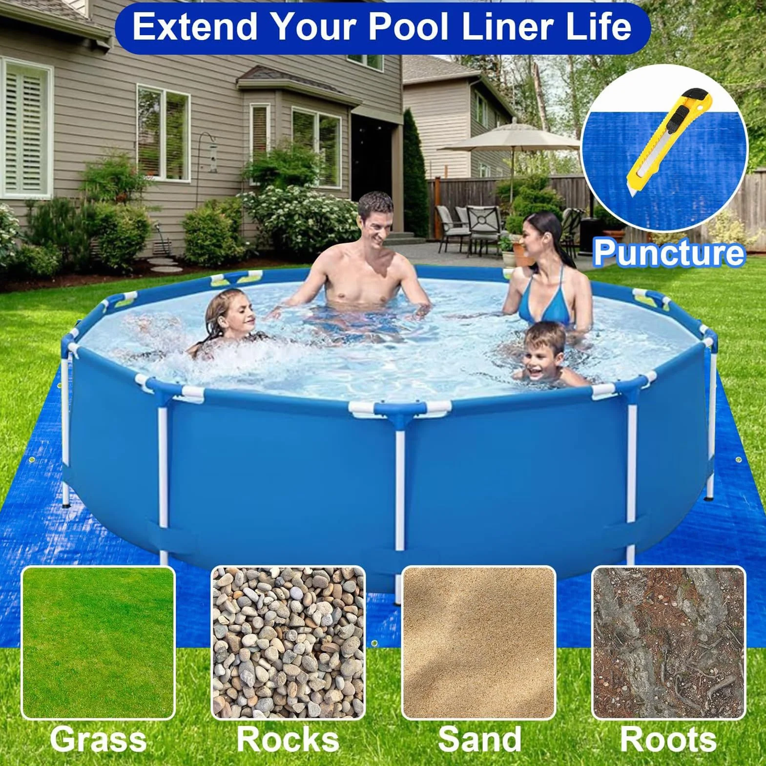 Base Protectora para Liner De Piscina Resistente E Impermeable con Ojales | Protector Liner Evita Piedras en exteriores, patios, villas, hoteles, jardines, propietarios y entusiastas
