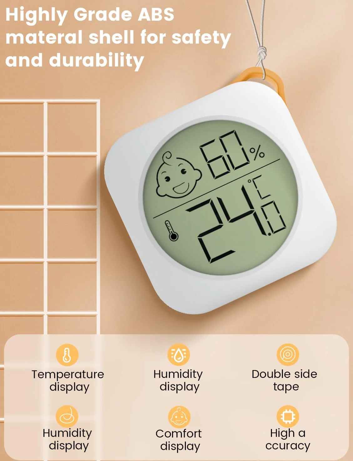Termómetro Higrómetro Digital Compacto para Interior, Medidor de Temperatura y Humedad, Blanco