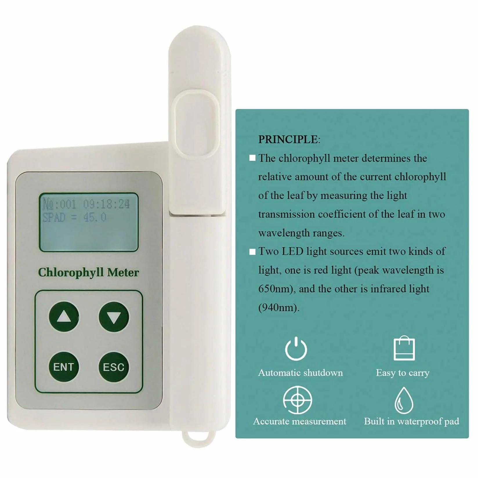 Medidor de Clorofila SPAD Portátil 0.0-99.9 Detector de Mano Analizador de Plantas