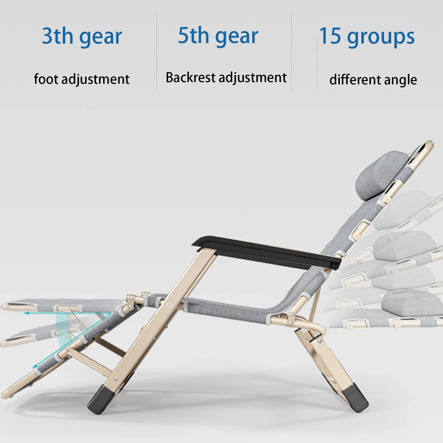 HUHJYUGE Tumbona Plegable Jardin, Ajustable Hamaca Reclinable Plegable Gravedad Cero, Silla Plegable Playa con Reposacabezas, para Exteriores, Playa, Césped, Camping, Piscina
