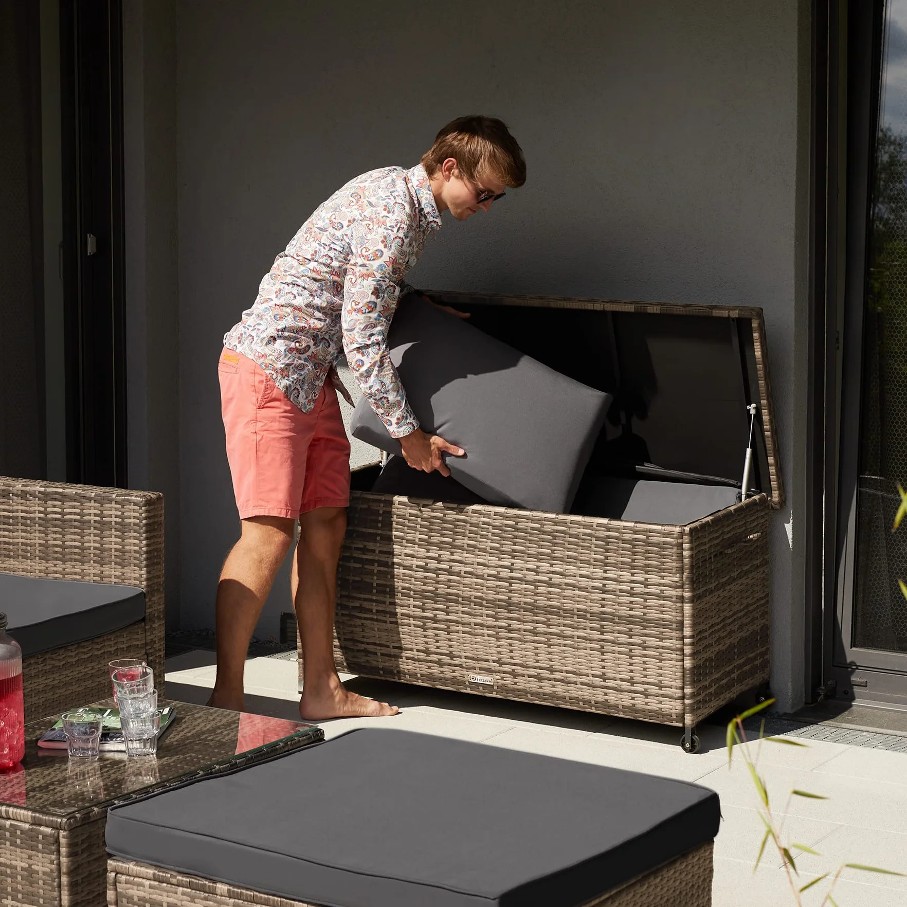 tectake Baúl de Almacenaje Exterior Polirratán 270L 121x56x60 cm