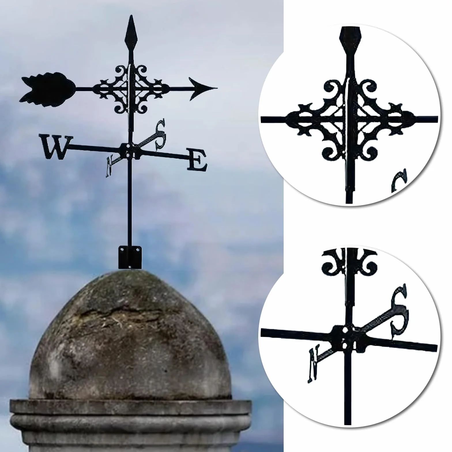 Veleta de metal robusta con soporte para pronóstico del tiempo, decorativa para jardín