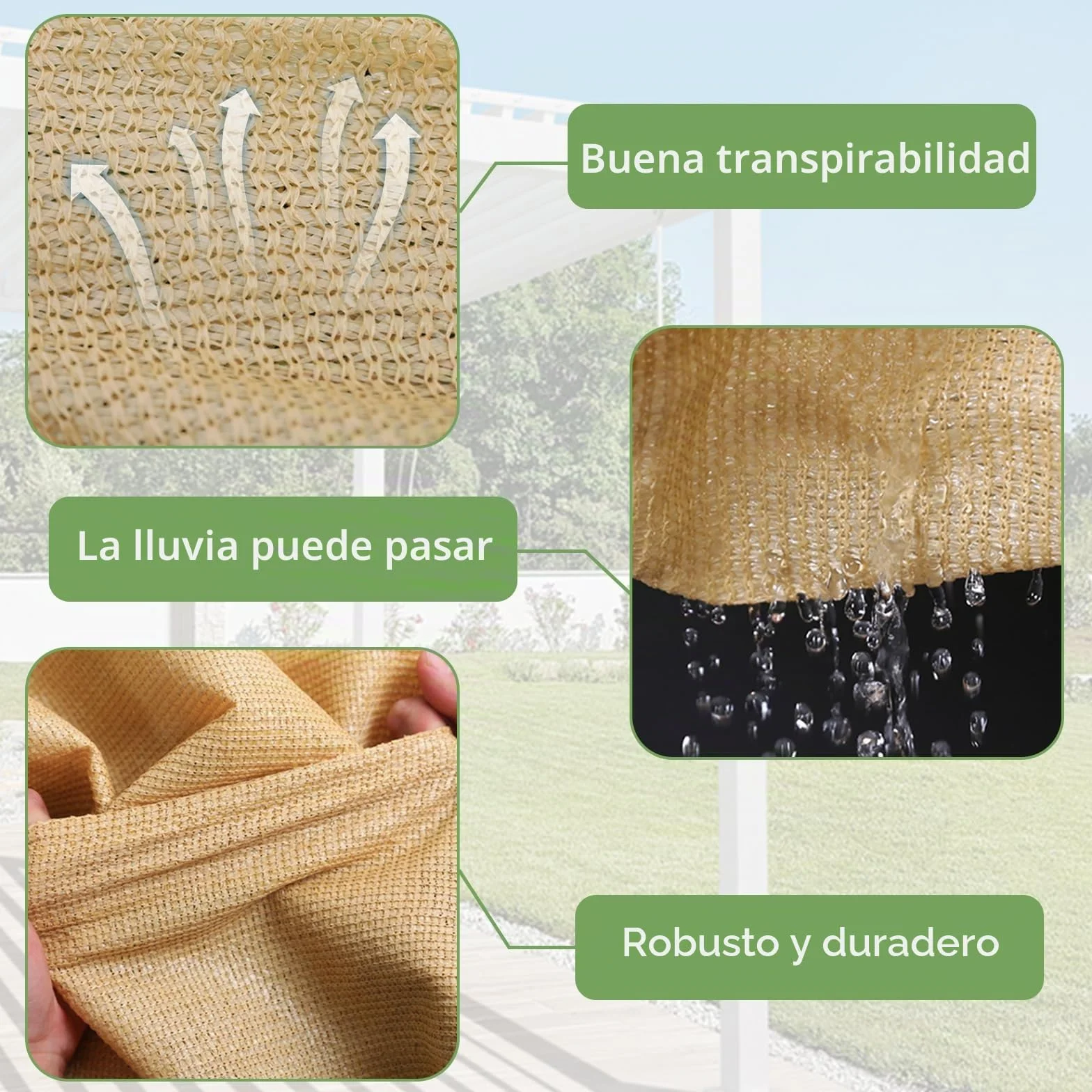 Red de Sombreado 2x3 m con Ojales para Jardín Toldo Resistente al Viento Permeable al Agua
