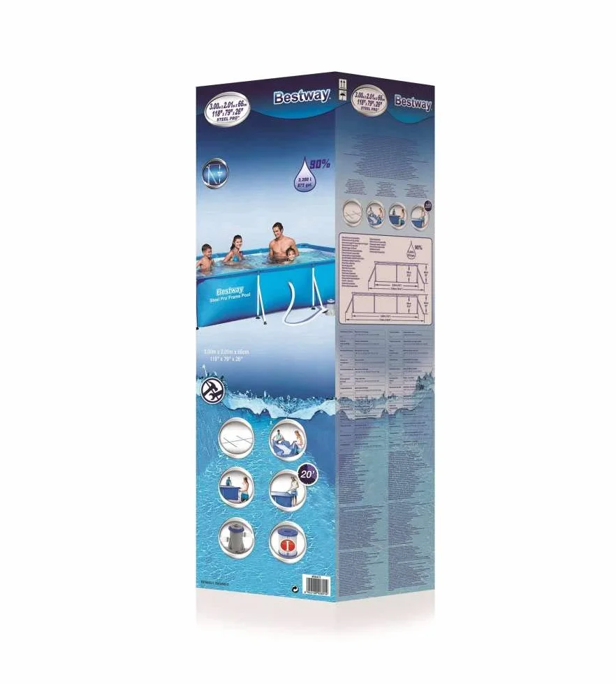 Bestway Piscina Desmontable Tubular Infantil Splash Frame Pool 300 x 201 x 66 cm con Depuradora de Cartucho