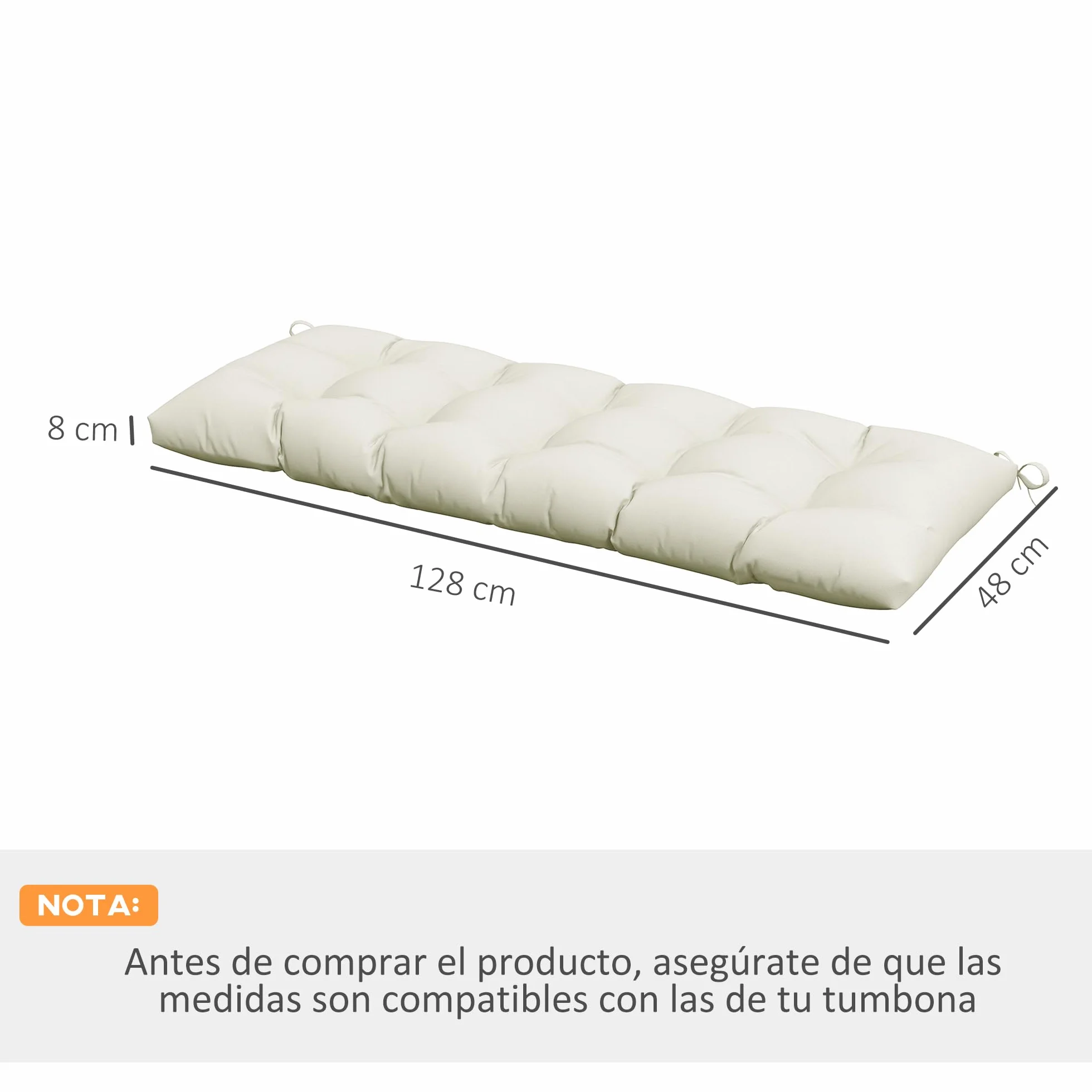 Outsunny Cojín para Banco 128x48x8 cm Impermeable Protección UV 50+ Jardín Terraza Crema