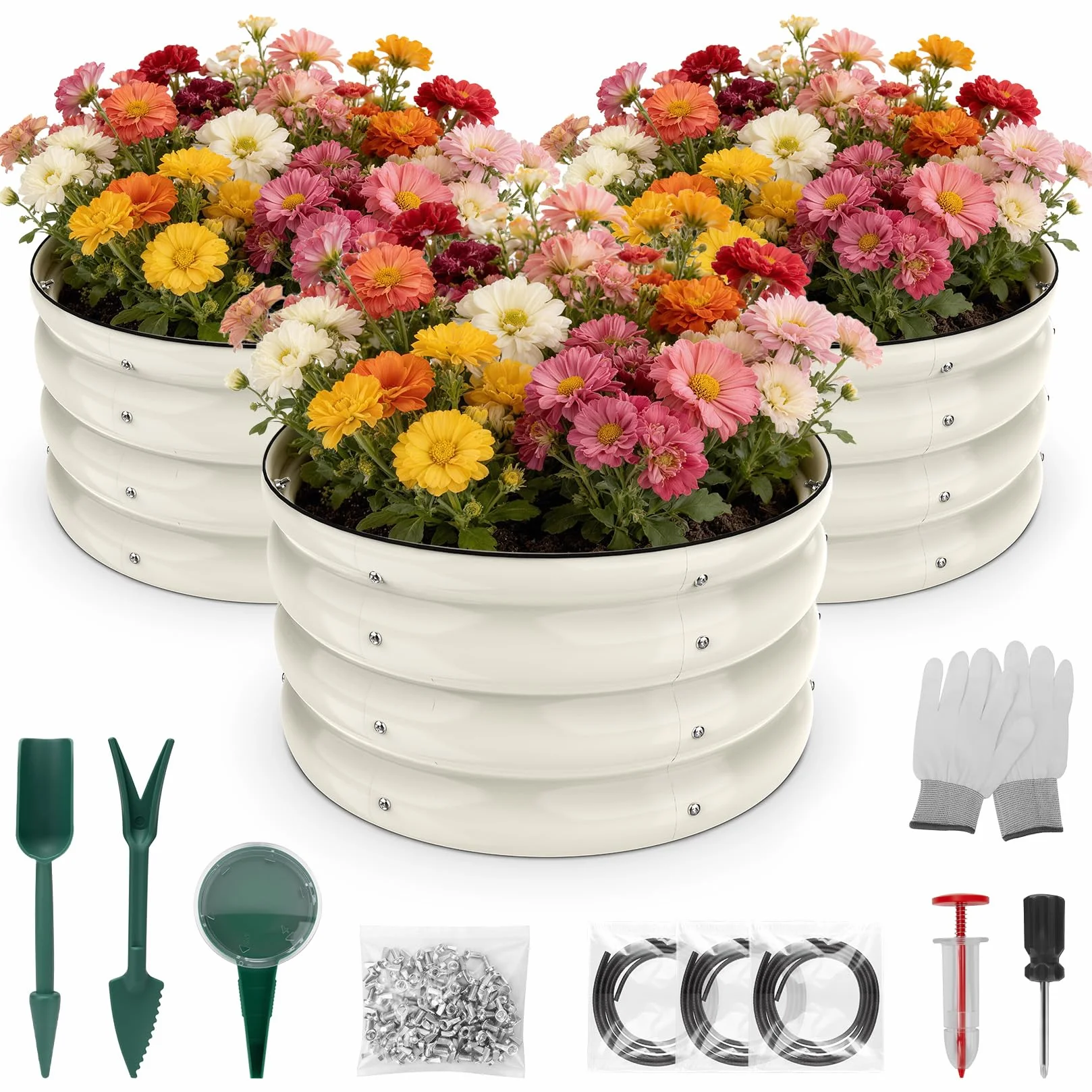 Shall Kit de 3 Piezas (61 cm x 28,8 cm) para Jardinera elevada Redonda, Ideal para Exteriores con Bordes de Seguridad, fácil de Montar y Apta para Flores y Frutas.