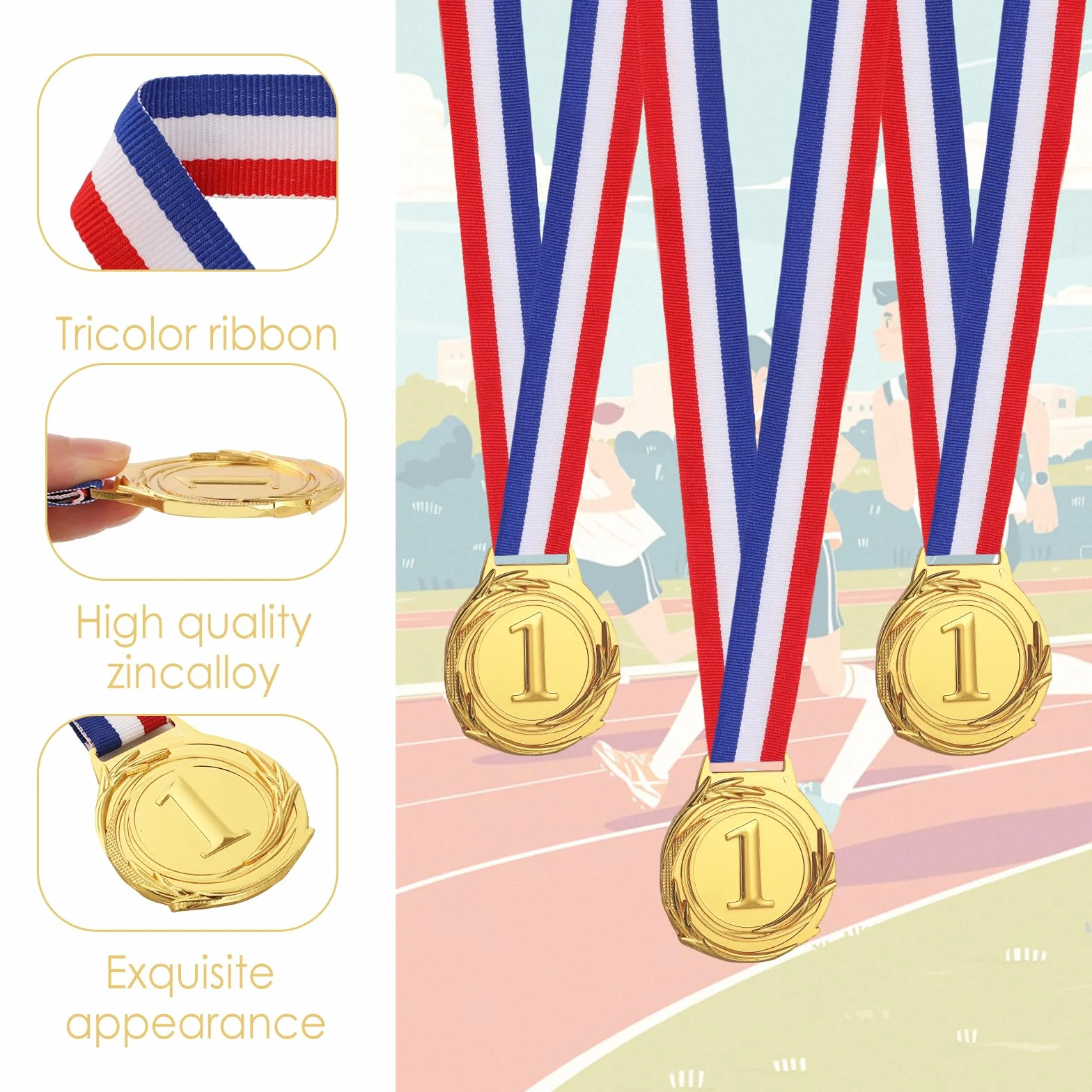Medallas de oro con cinta para eventos infantiles, aulas y deportes