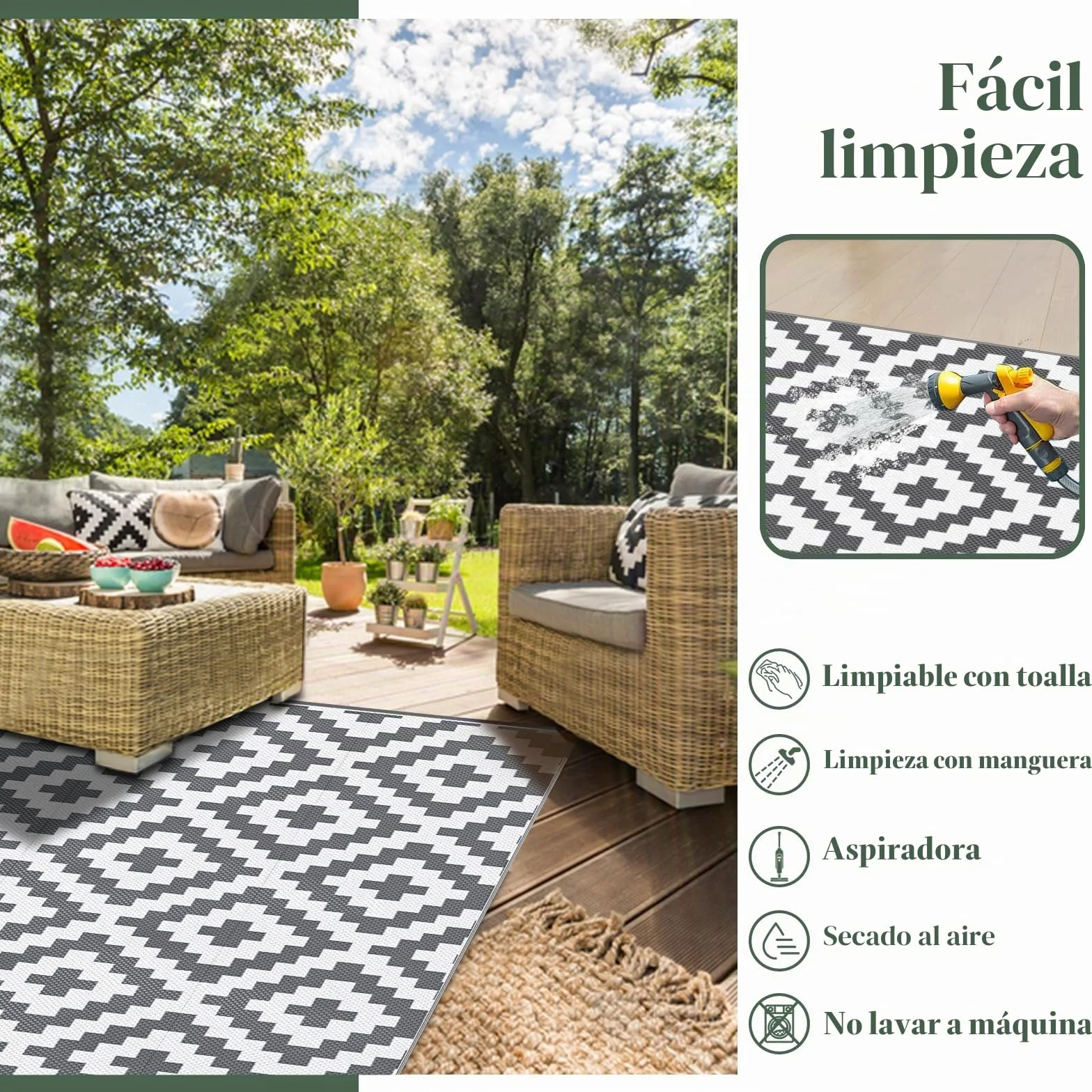 Mokani Alfombra Exterior Impermeable 150x240CM Polipropileno Protección UV