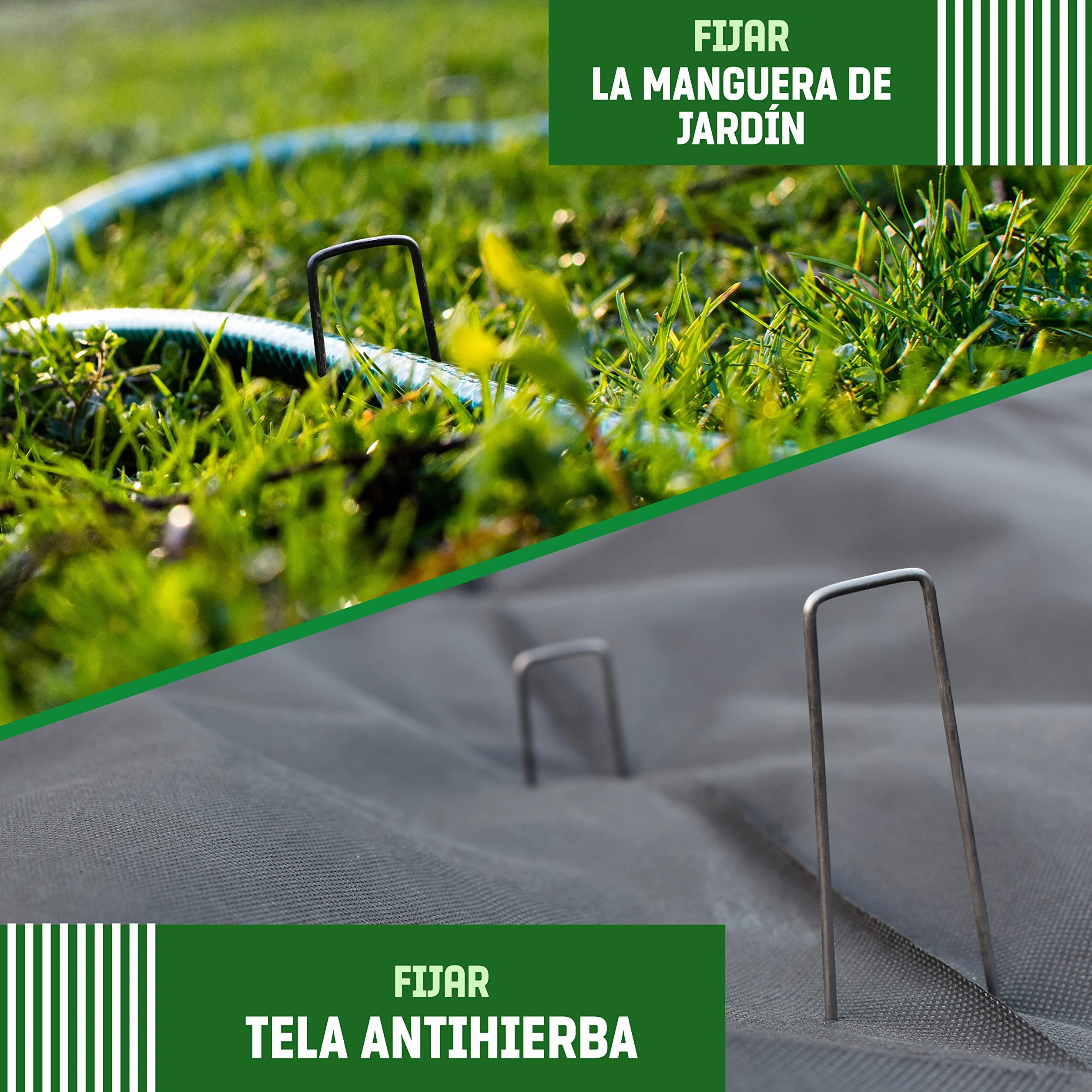 GardenGloss Grapas de Sujeción de Acero Robusto - Anclaje de Tierra para Malla Antihierbas - 150 mm x 25 mm x 2.7 mm (25 Piezas)