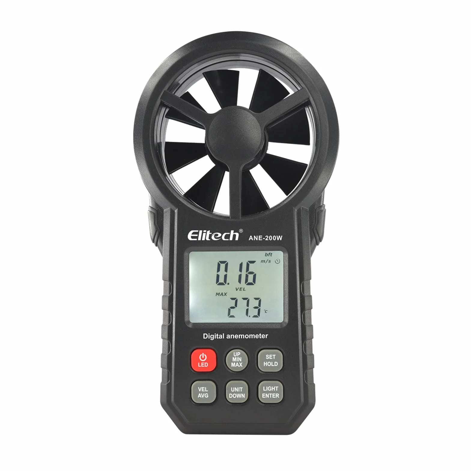 Elitech Anemómetro Digital ANE-200W Medidor Velocidad Viento Temperatura HVAC Flujo Aire CFM CMM Bluetooth USB