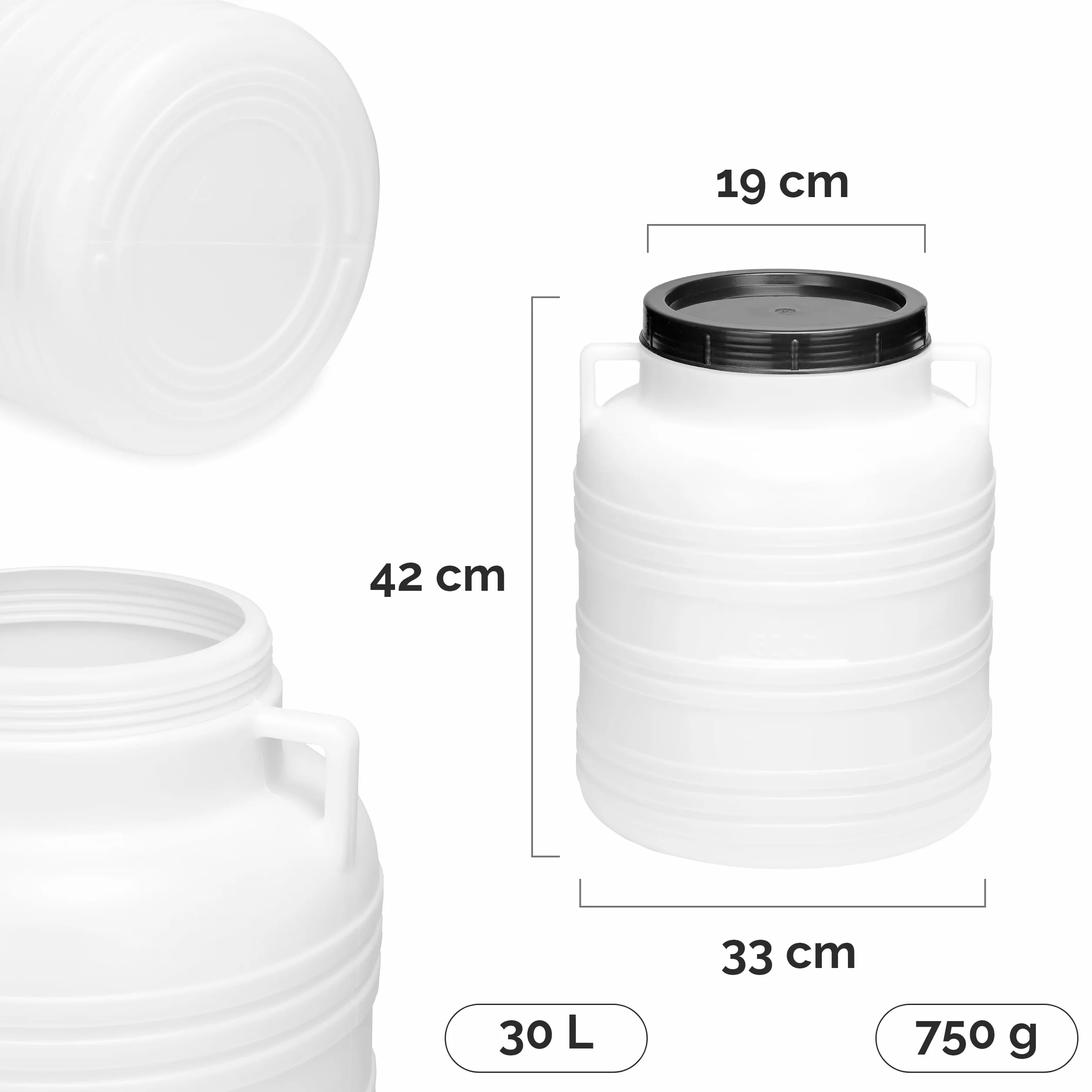 Garronda Barril alimentario 30 litros HDPE sin BPA Boca Ancha GD-0078 Blanco
